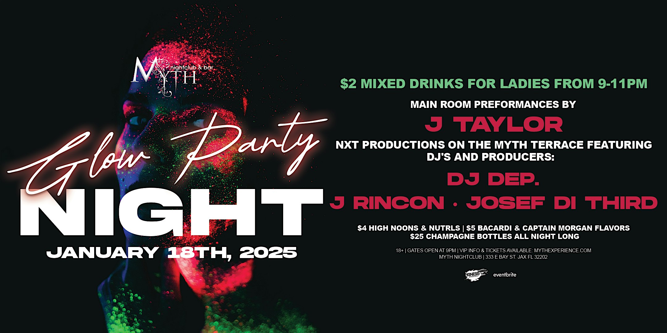 Glow Party at Myth Nightclub feat. J TAYLOR | Saturday 1.18.25 – Jacksonville, FL