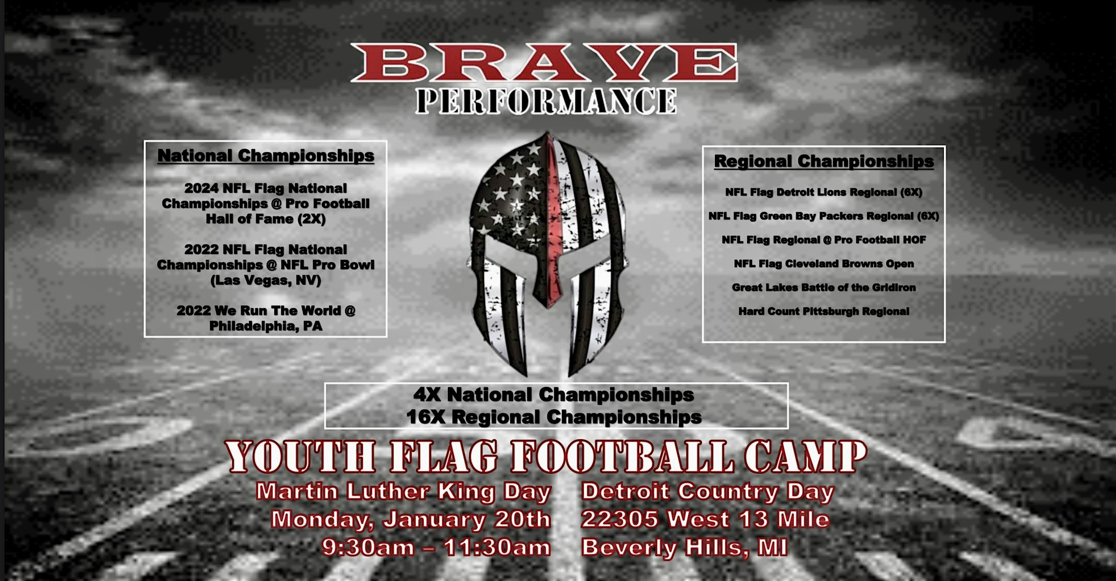 BRAVE Performance – Youth Flag Football Camp – Beverly Hills, MI