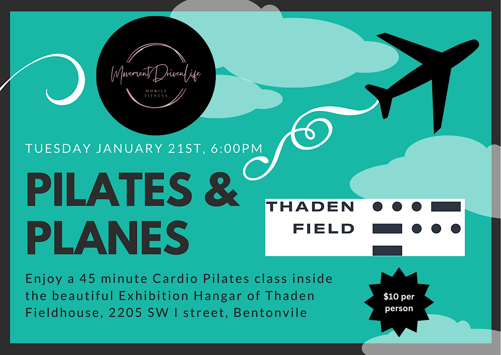 Pilates & Planes at Thaden Field – Bentonville, AR