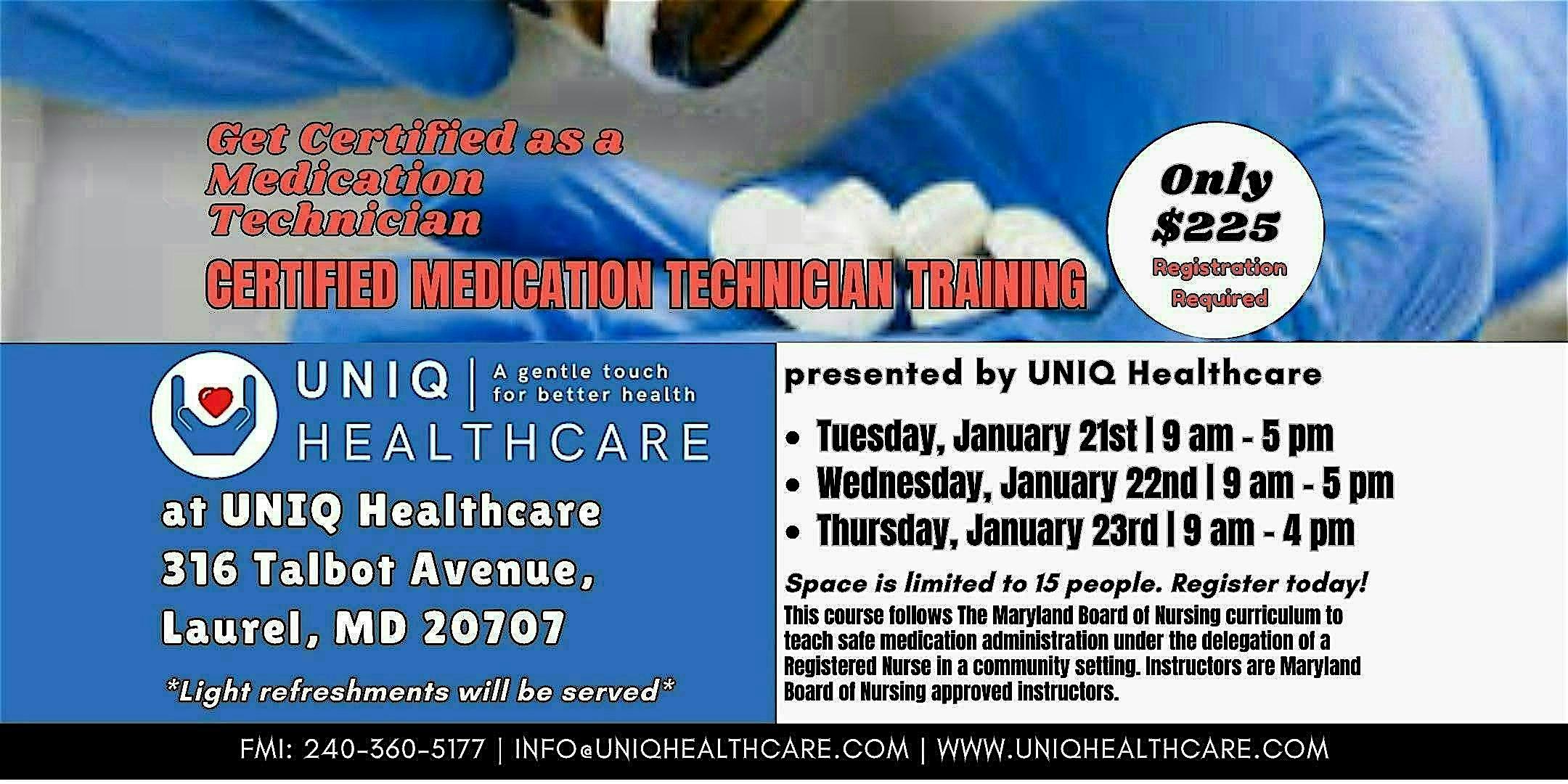 Three-Day Certified Medication Technician Training – Laurel, MD