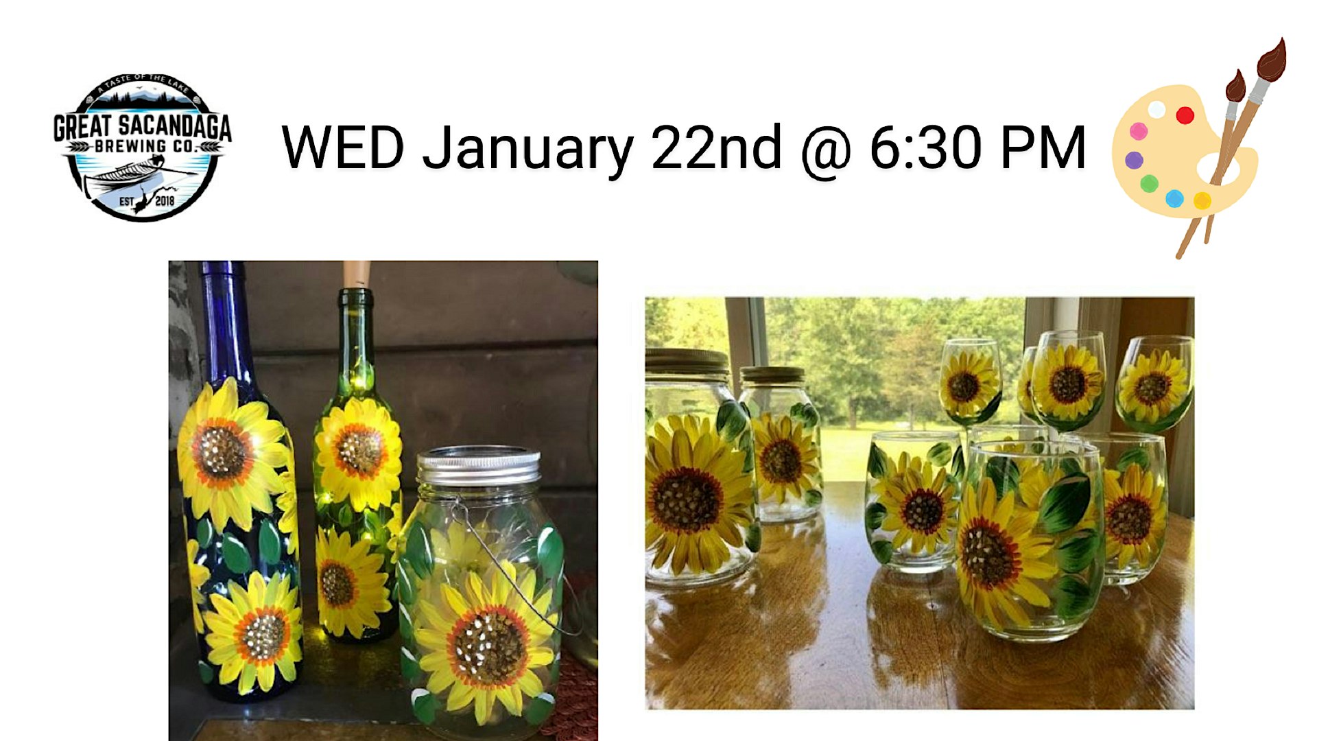 Jan 22nd – Paint n Sip in the Sunflower Lanterns – LOVE – Broadalbin, NY