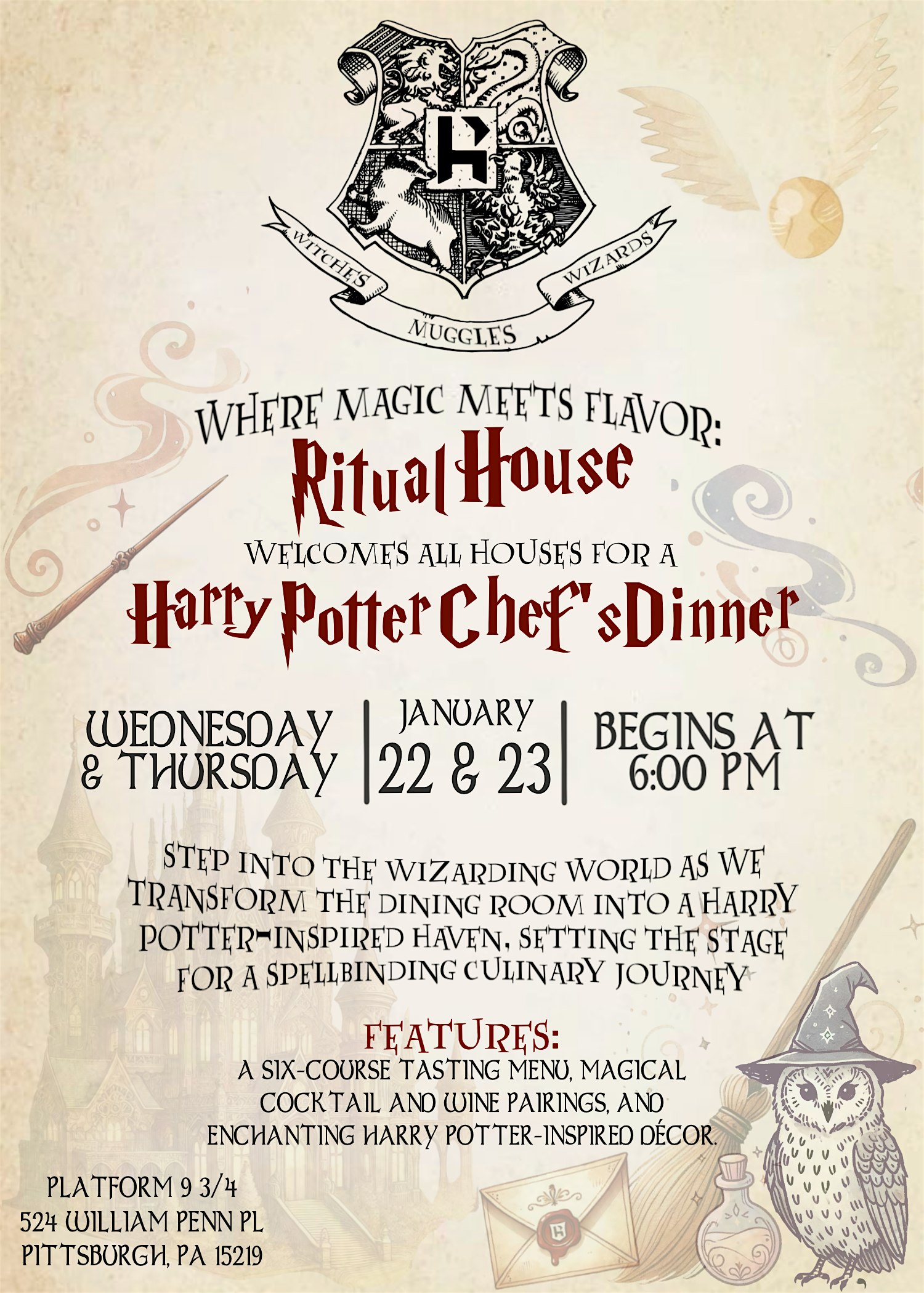 Harry Potter Chef’s Dinner – Pittsburgh, PA