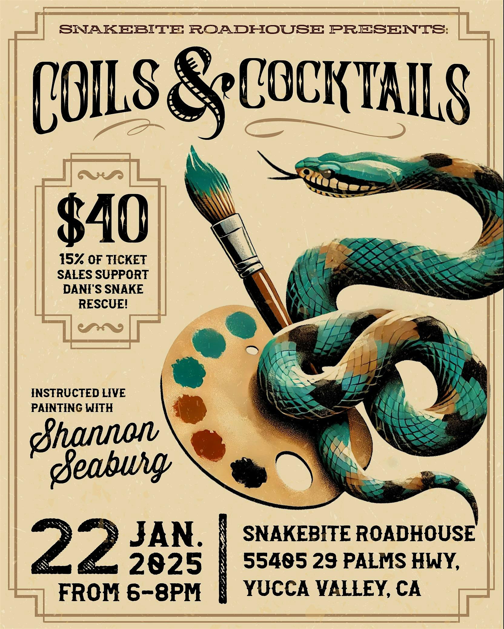 Coils & Cocktails: SnakeBite Paint & Sip – Yucca Valley, CA