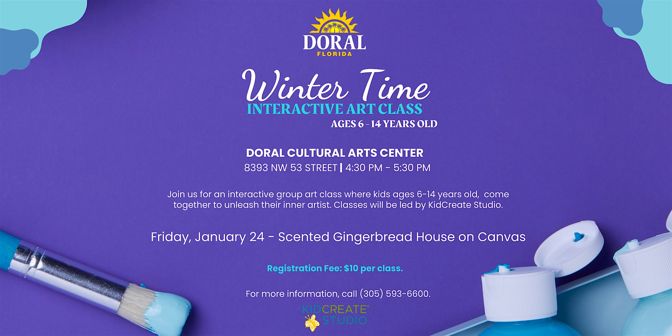 Winter Time Interactive Art Class – Scented Gingerbread House on Canvas – Doral, FL