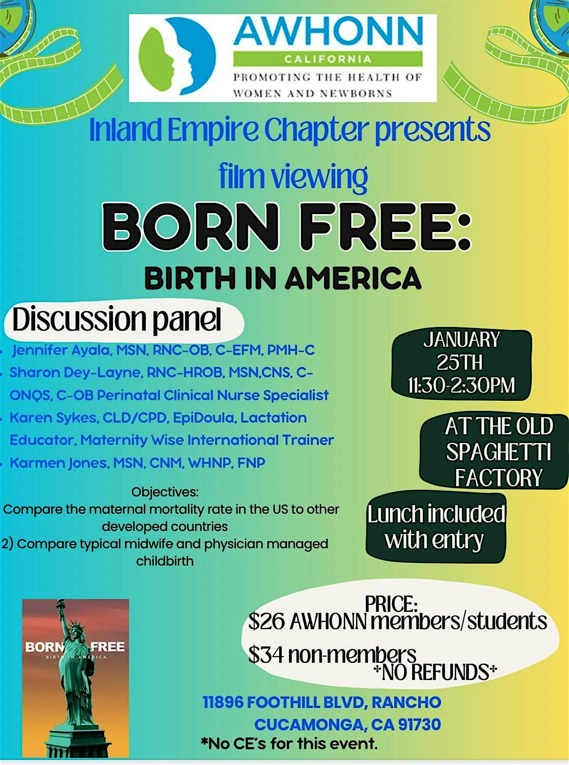 AWHONN Inland Empire Chapter Screening of Born Free: Birth in America – Rancho Cucamonga, CA