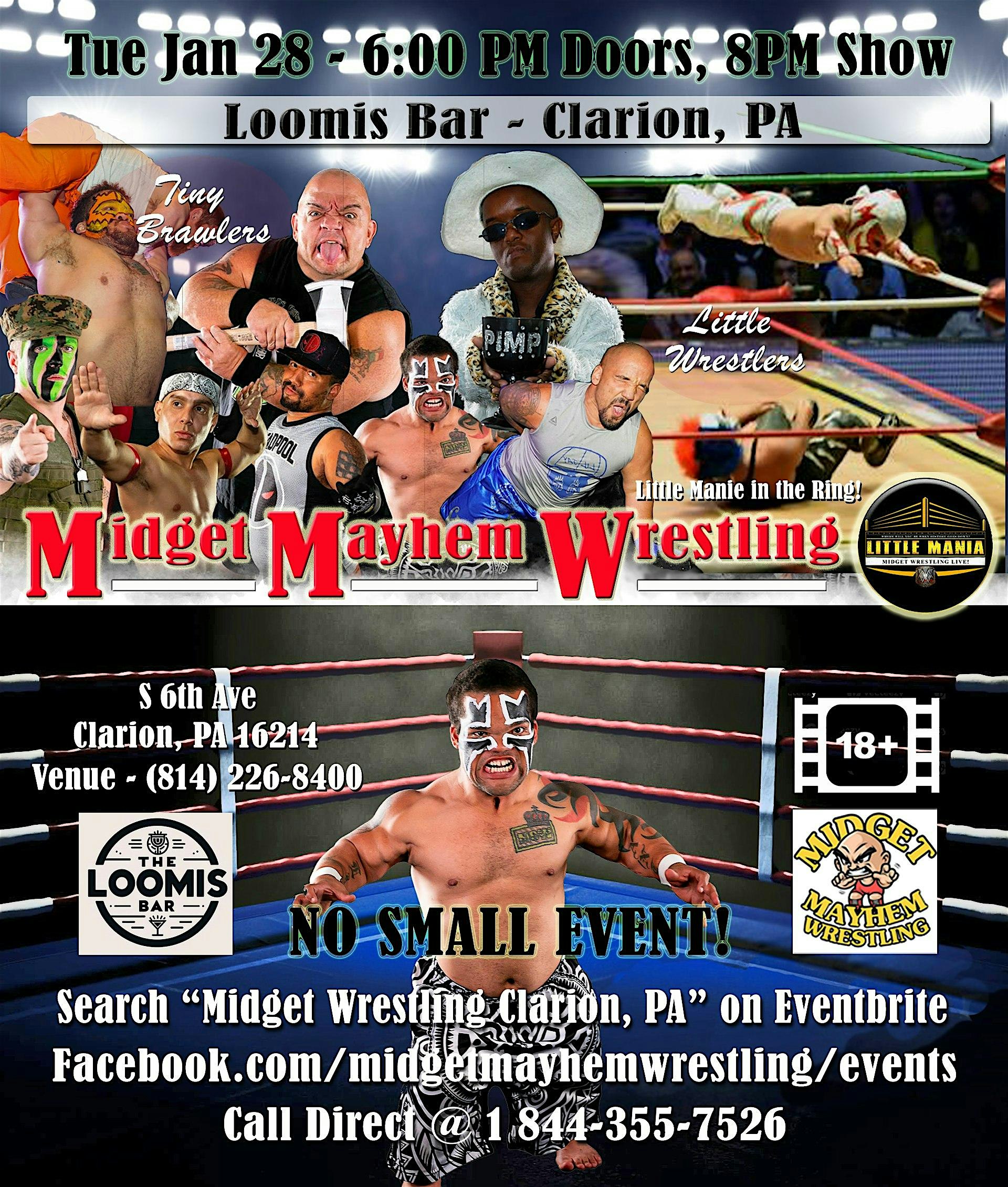 Midget Mayhem Wrestling Rips Through the Ring! Clarion PA 21+ – Clarion, PA