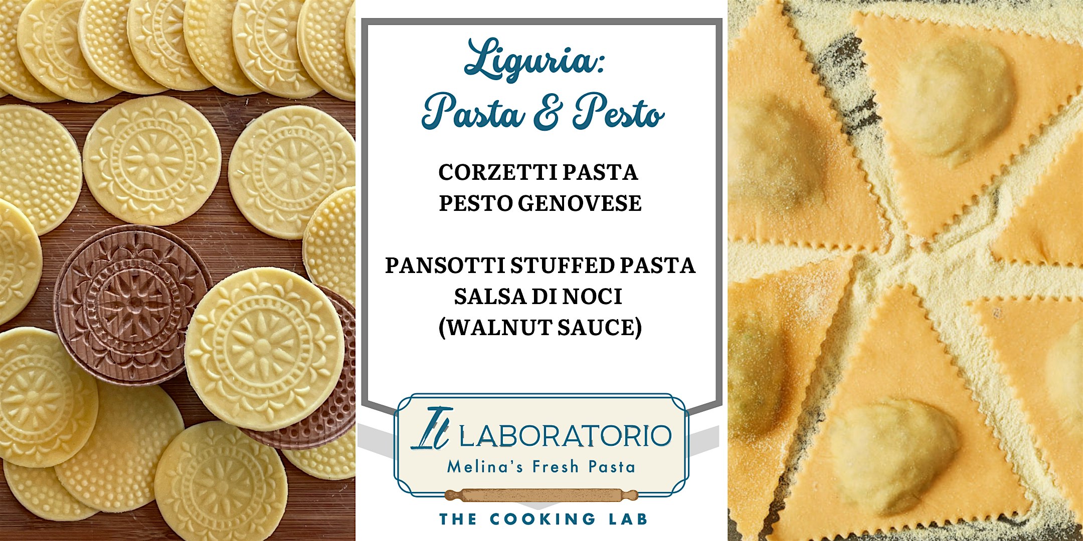 Fresh Pasta Making Class – Liguria – Corzetti, Pansotti (ravioli) & Pesto – Durham, NC