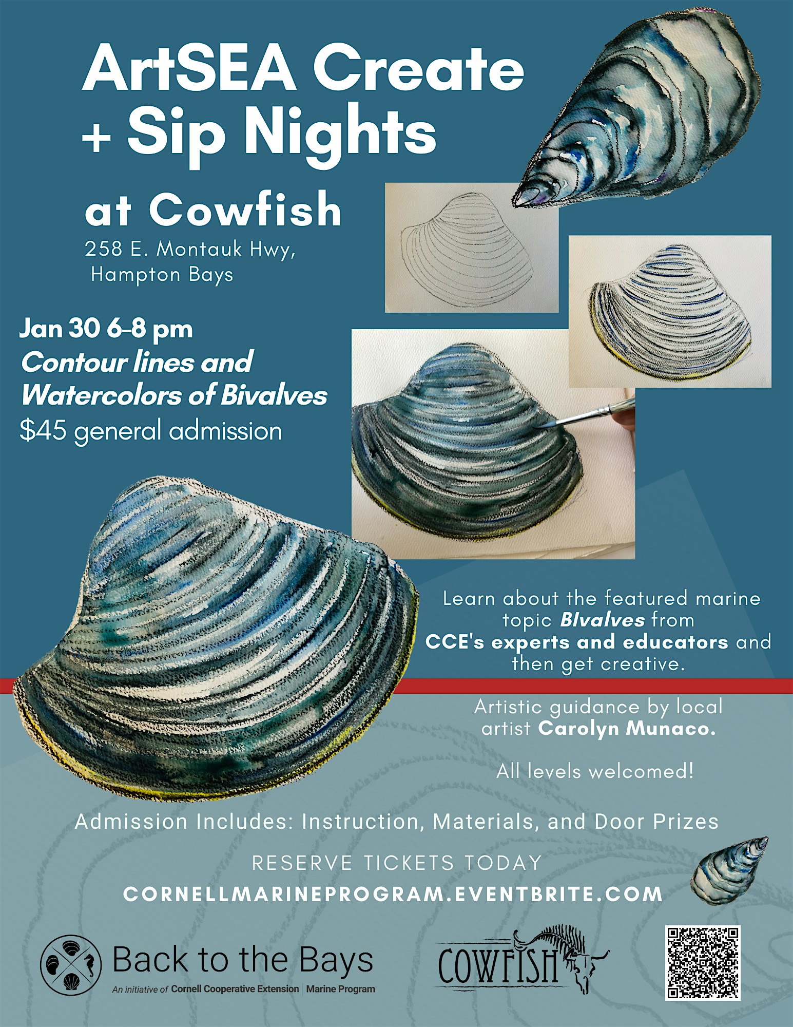 ArtSea Create & Sip -Contour Lines and Watercolors of Bivalves – Hampton Bays, NY