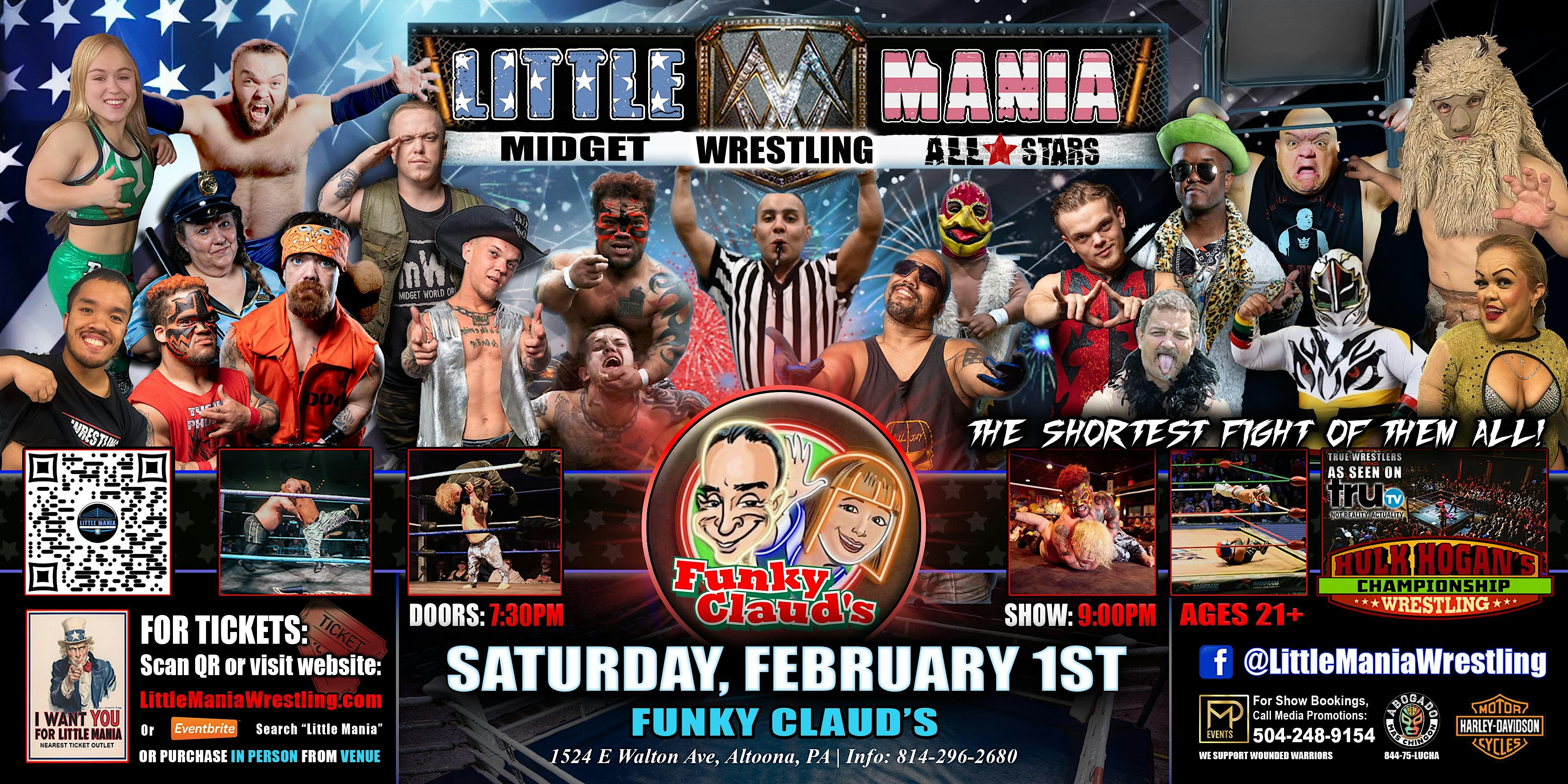 Altoona, PA – Little Mania Midget Wrestling @Funky Claud’s – Altoona, PA