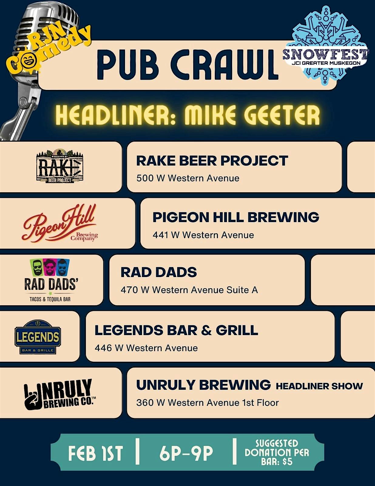 RJN Comedy Presents: The Snowfest Comedy Pub Crawl – Muskegon, MI