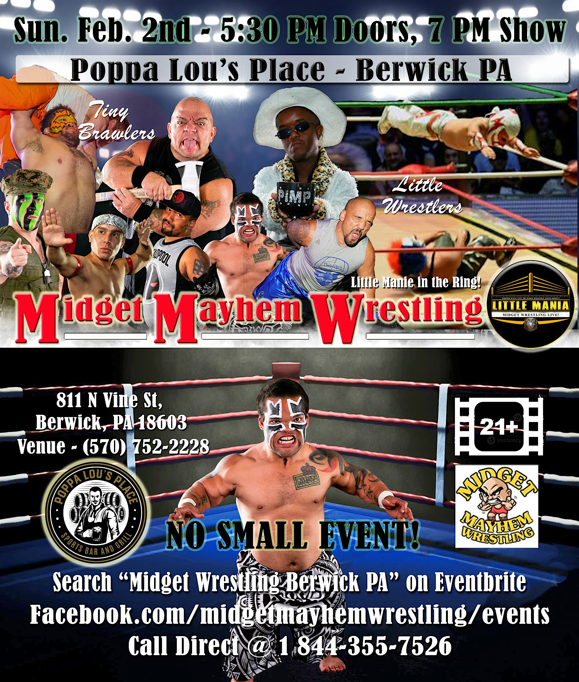 Midget Mayhem Mania Wrestling Rips Through the Ring! Berwick PA 21+ – Berwick, PA