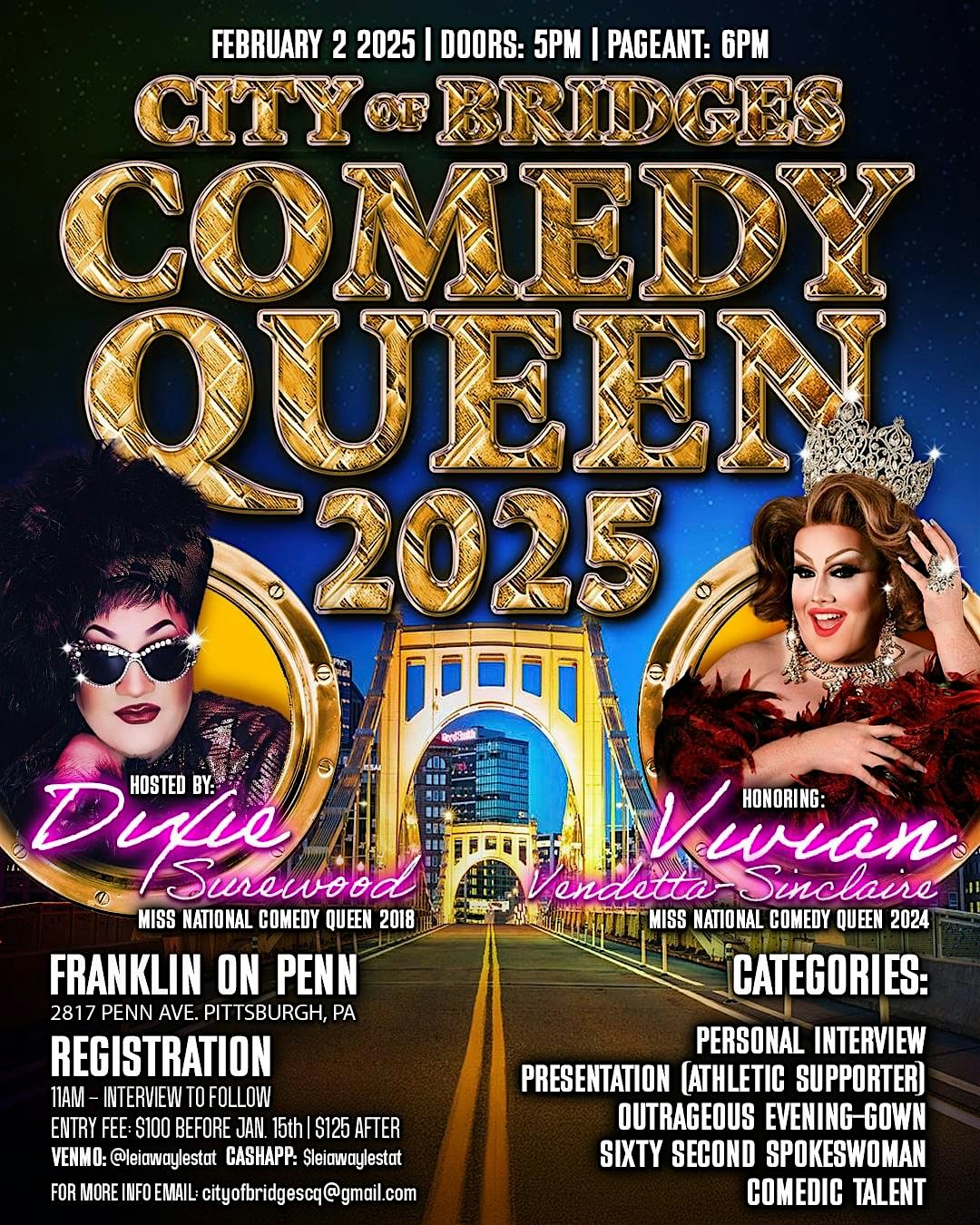 CITY OF BRIDGES COMEDY QUEEN 2025 – SUNDAY FEBRUARY 2ND – Pittsburgh, PA