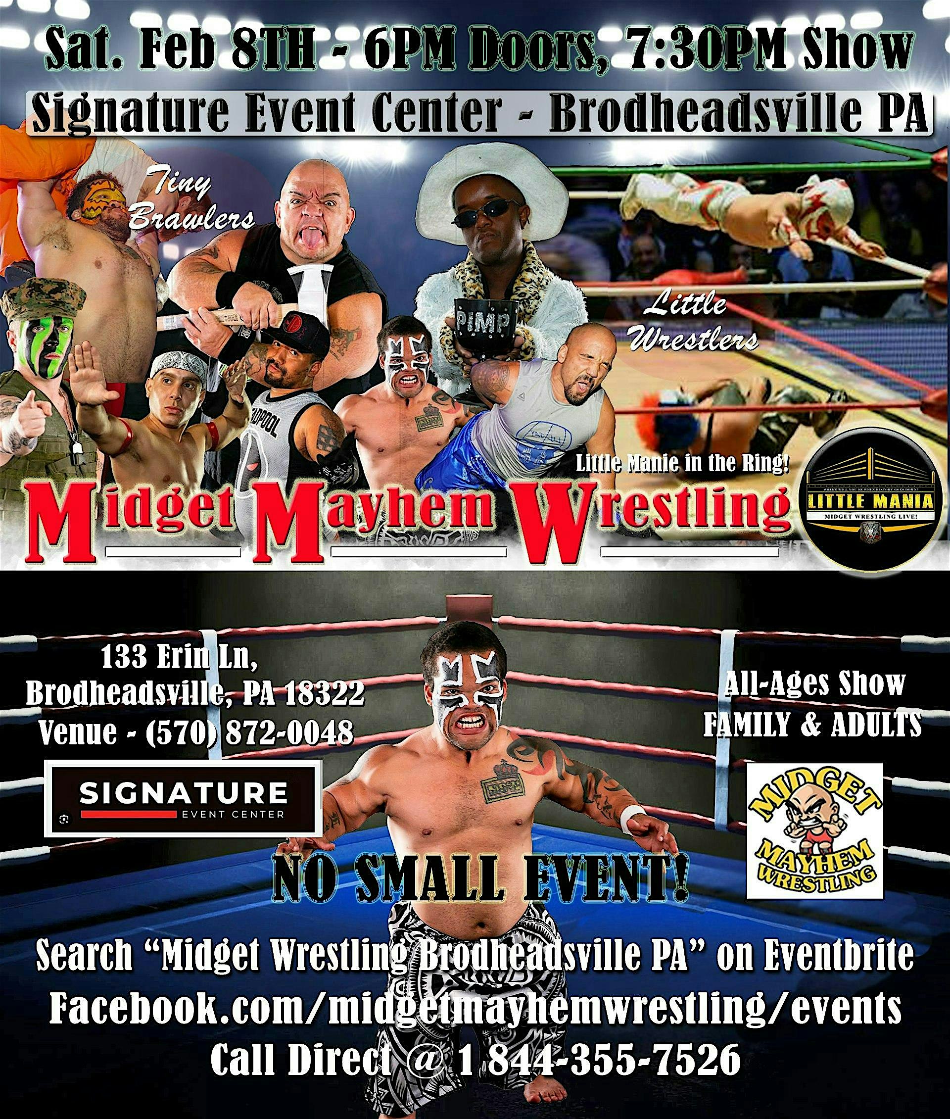 Midget Mayhem Wrestling Rips Through the Ring! Brodheadsville PA (All Ages) – Brodheadsville, PA