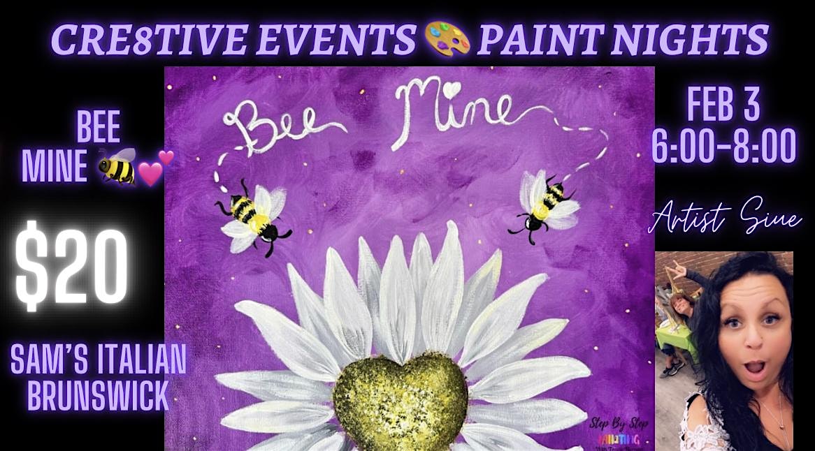 $20 Paint Night – Bee Mine – Sams Italian BRUNSWICK – Brunswick, ME