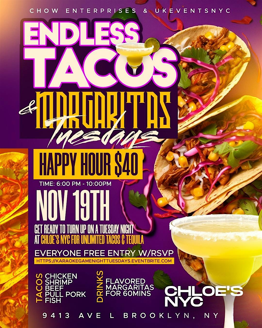 ENDLESS TACOS & MARGARITAS (TUESDAY) SEAFOOD> KARAOKE – Brooklyn, NY