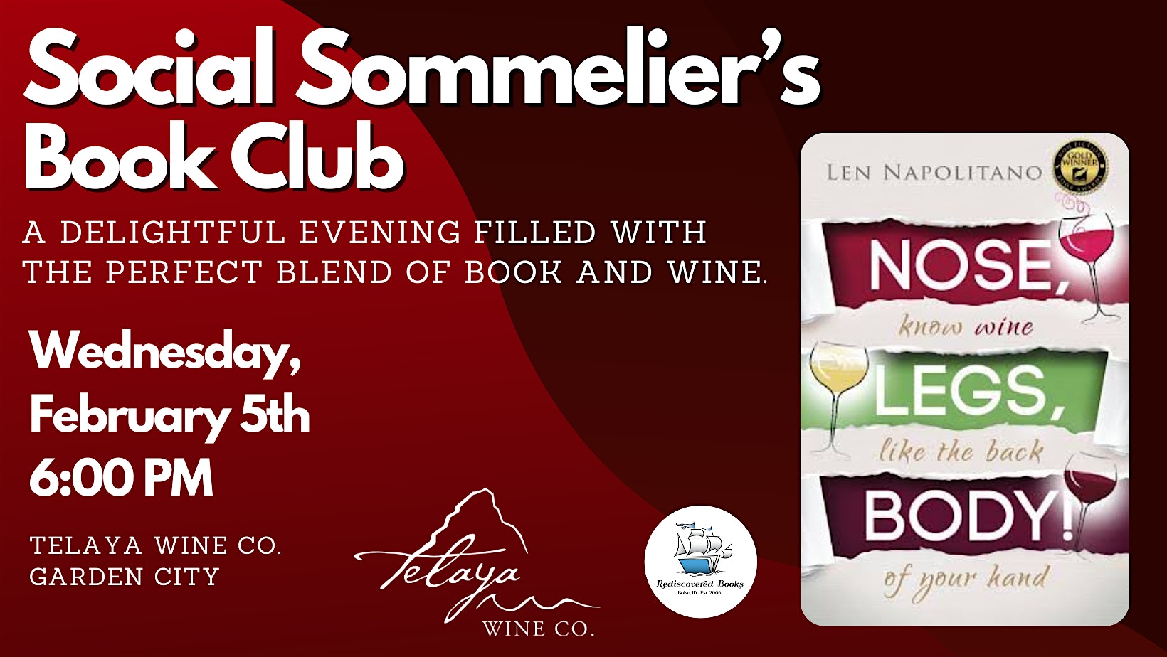 Social Sommelier’s Book Club – A Partnership with Telaya Wine Co. – Garden City, ID