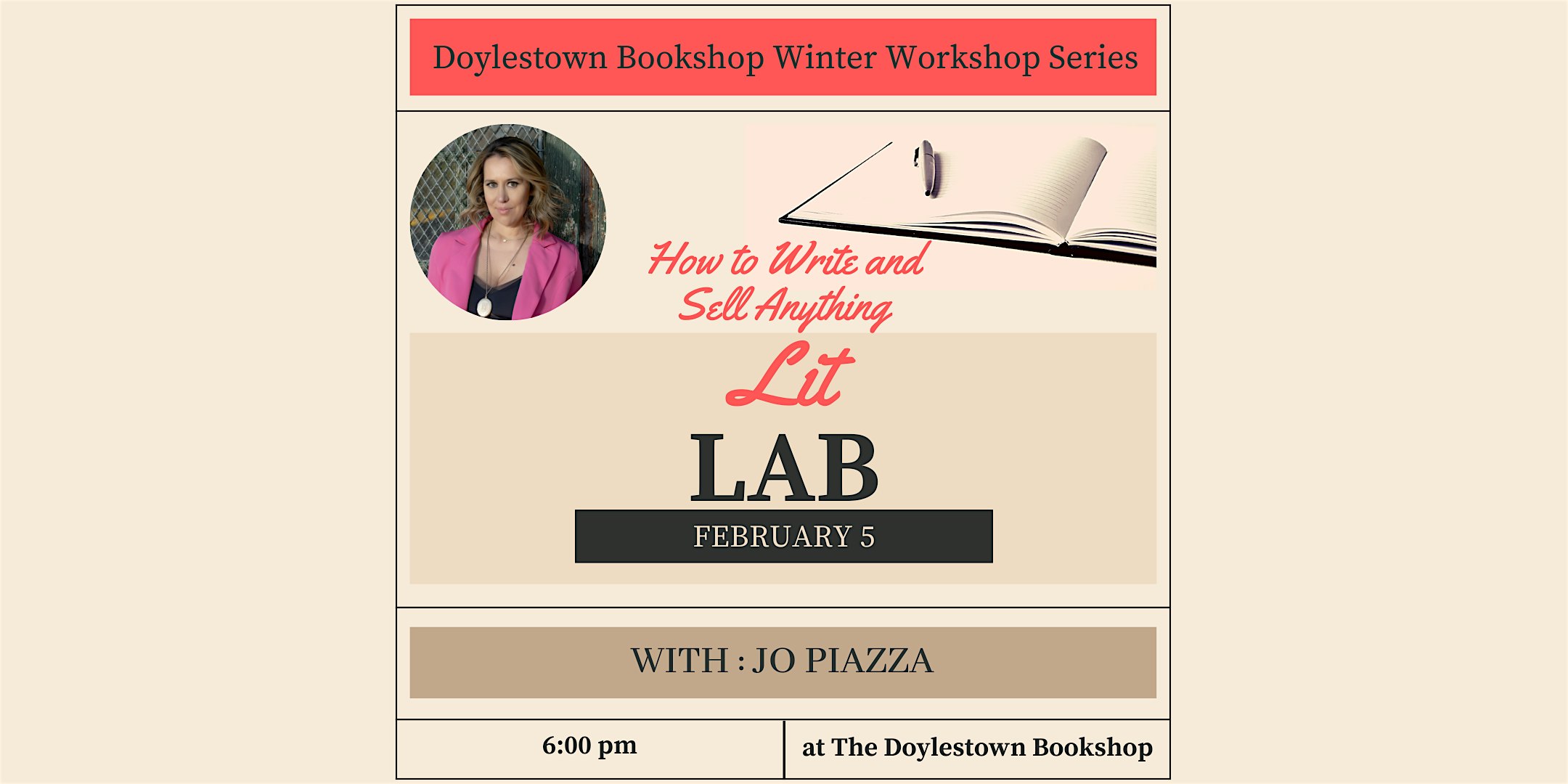 Lit Lab: Winter Workshop Series with Jo Piazza – Doylestown, PA