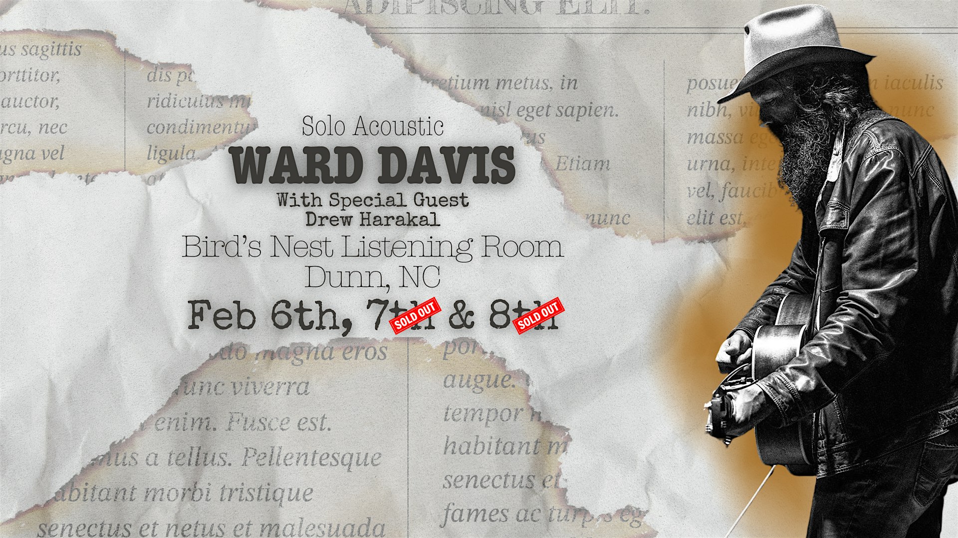 Ward Davis (solo) w/ Drew Harakal at Bird’s Nest Listening Room – Dunn NC – Dunn, NC