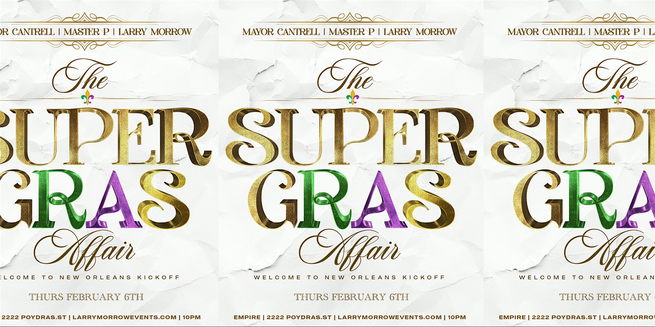 THURS FEB 6 MAYOR CANTRELL, MASTER P, & LARRY MORROW SUPER GRAS AFFAIR. – New Orleans, LA