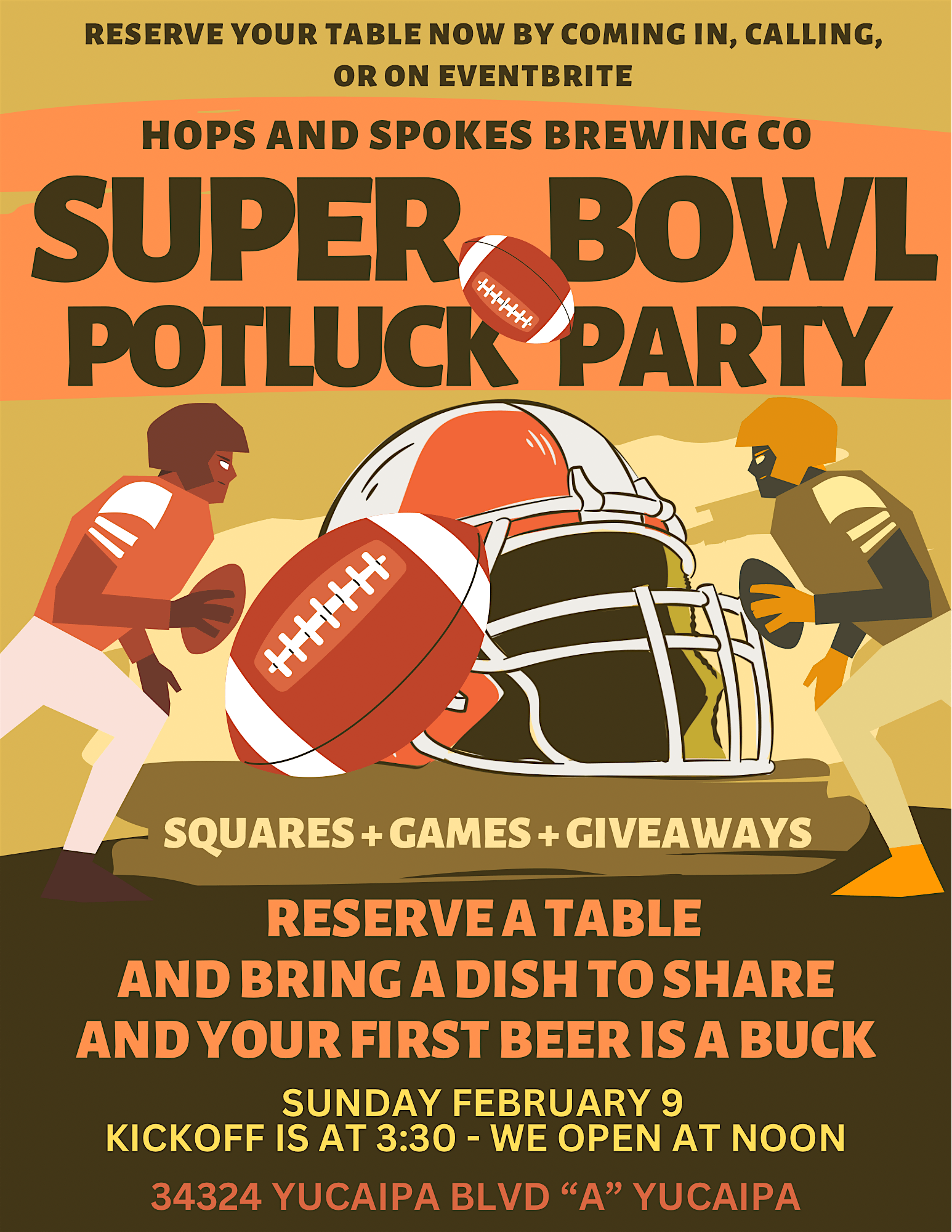 Super Bowl potluck at Hops & Spokes Brewing Company – Yucaipa, CA