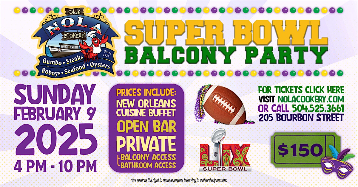 Super Bowl Watch Party @ NOLA Cookery – New Orleans, LA