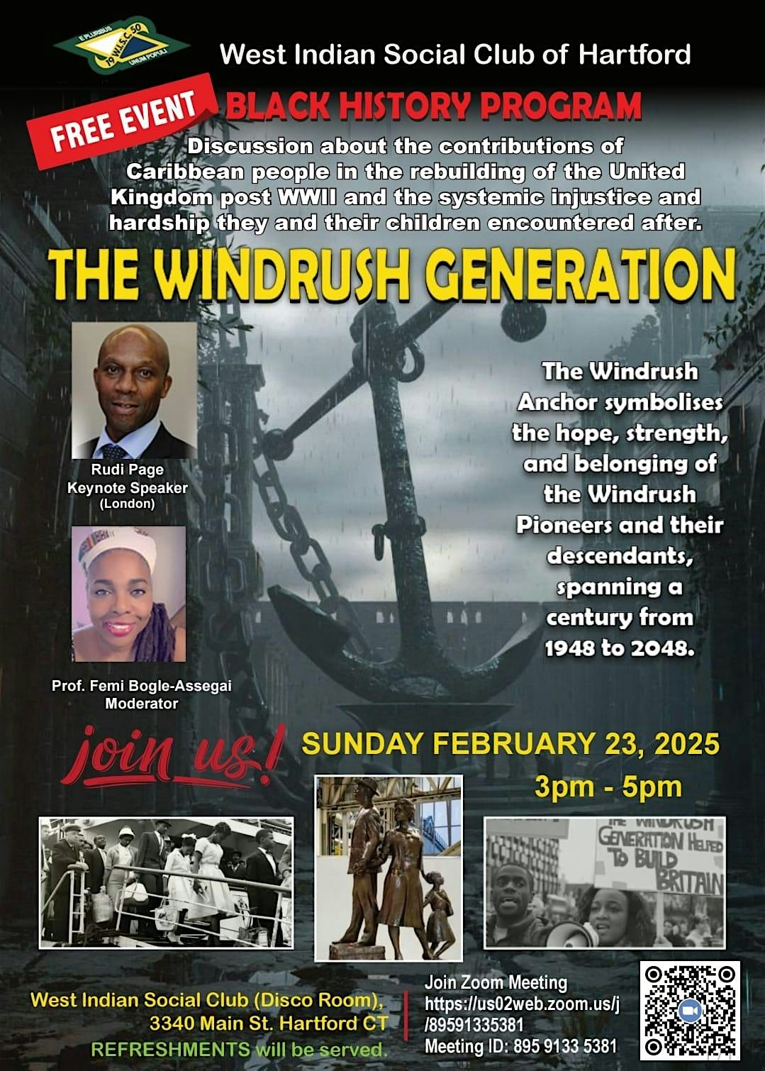 Black History Program – The Windrush Generation – Rebuilding UK post WWII – Hartford, CT