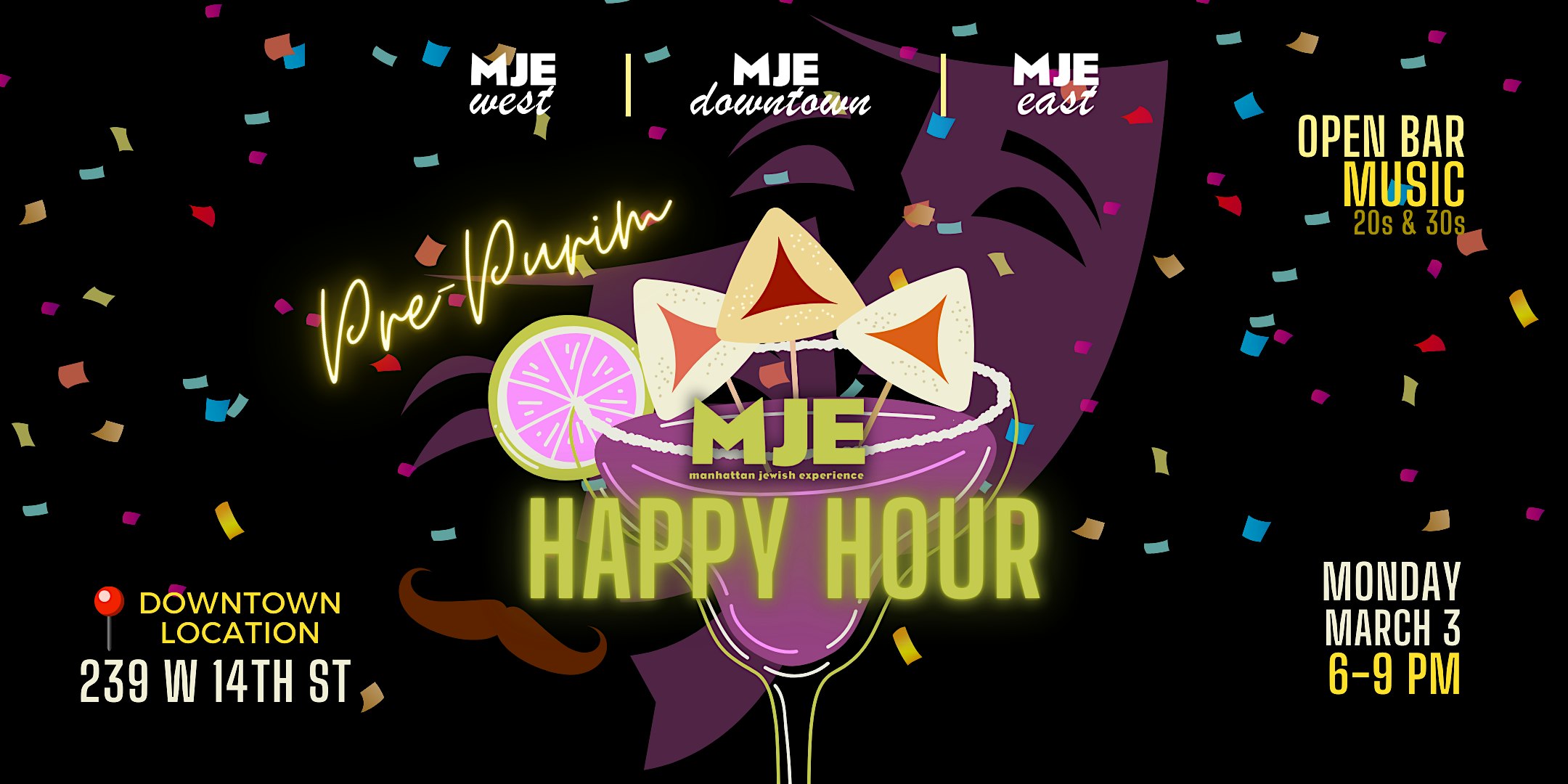 MJE Pre-Purim Happy Hour | Open Bar, Music, 20s & 30s – New York, NY