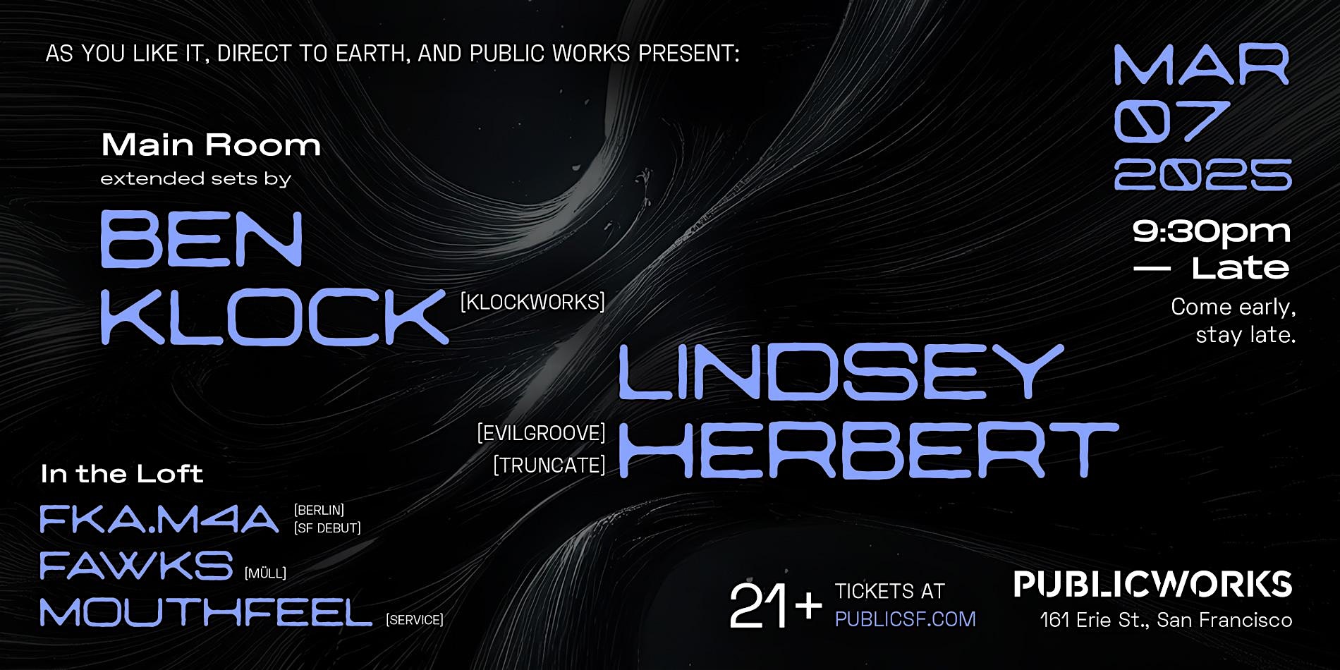 Ben Klock + Linsdey Herbert presented by PW, DTE & AYLI – San Francisco, CA