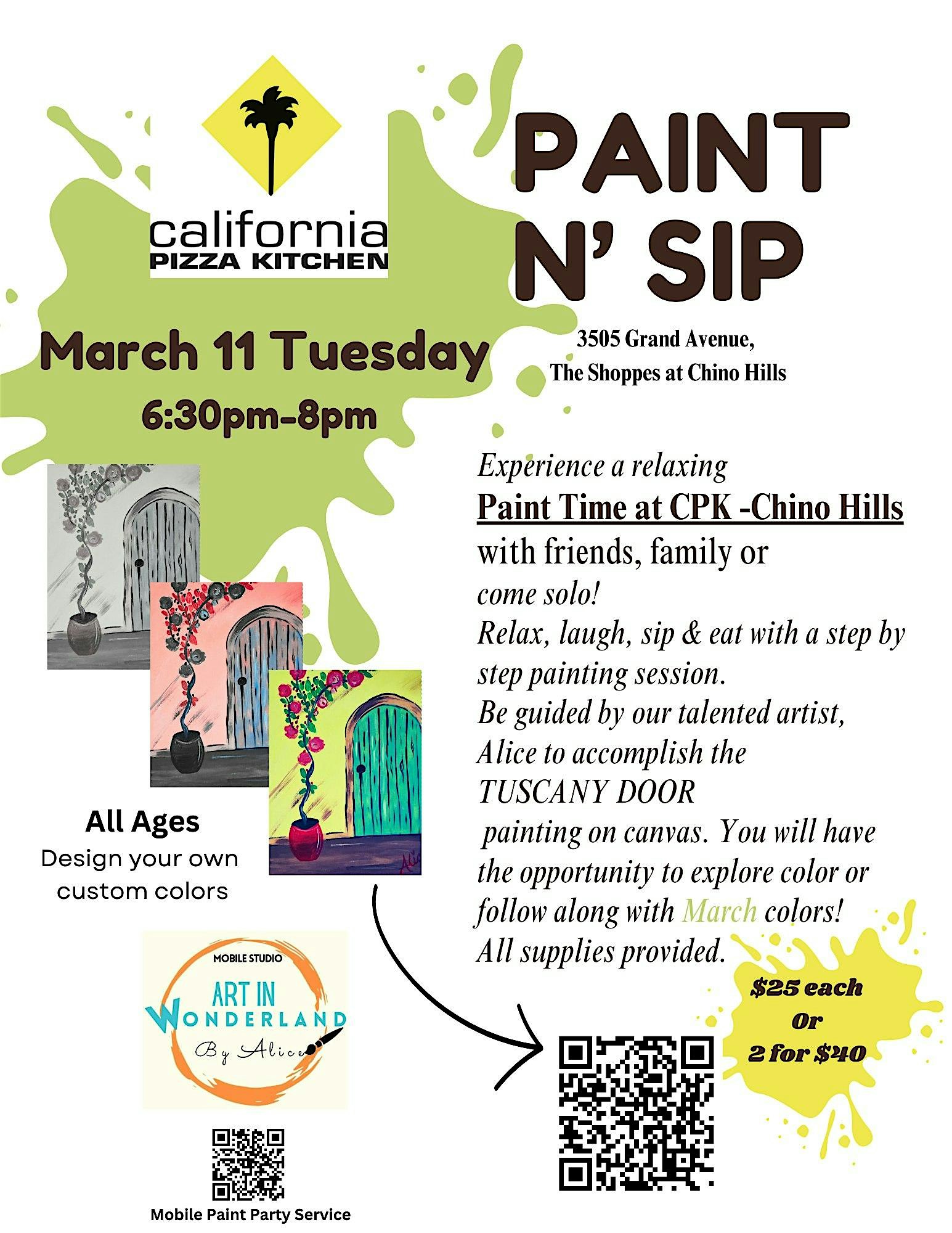 Paint n Sip at California Pizza Kitchen Chino Hills – Chino Hills, CA