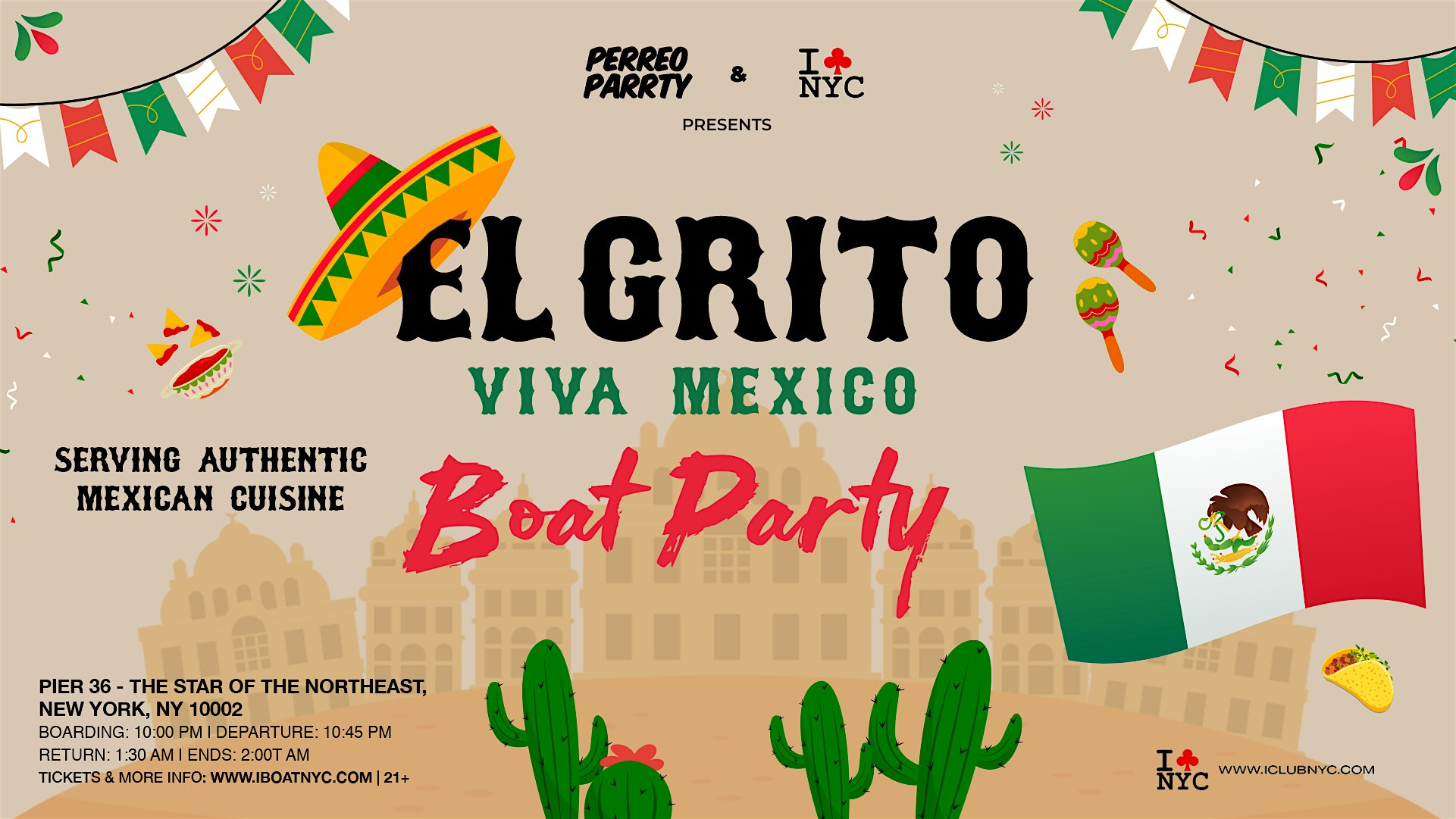 EL GRITO ON THE HUDSON – CINCO DE MAYO BOAT PARTY at Pier 36 NYC – New York, NY