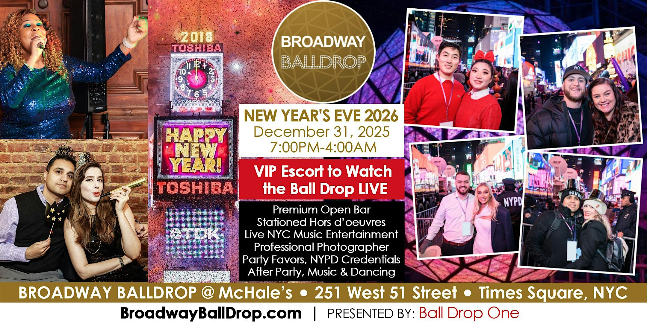 McHale’s New Year’s Eve 2026 – VIP Escort to LIVE Ball Drop View – Dec 31 at McHale’s Times Square | DIRECT VIEWS OF THE BALL DROP – New York, NY