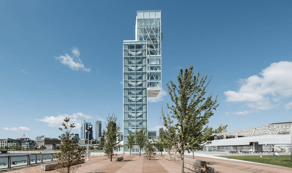 Montreal: Port of Montreal Glass Tower Entry with Exhibits – Montreal, Canada