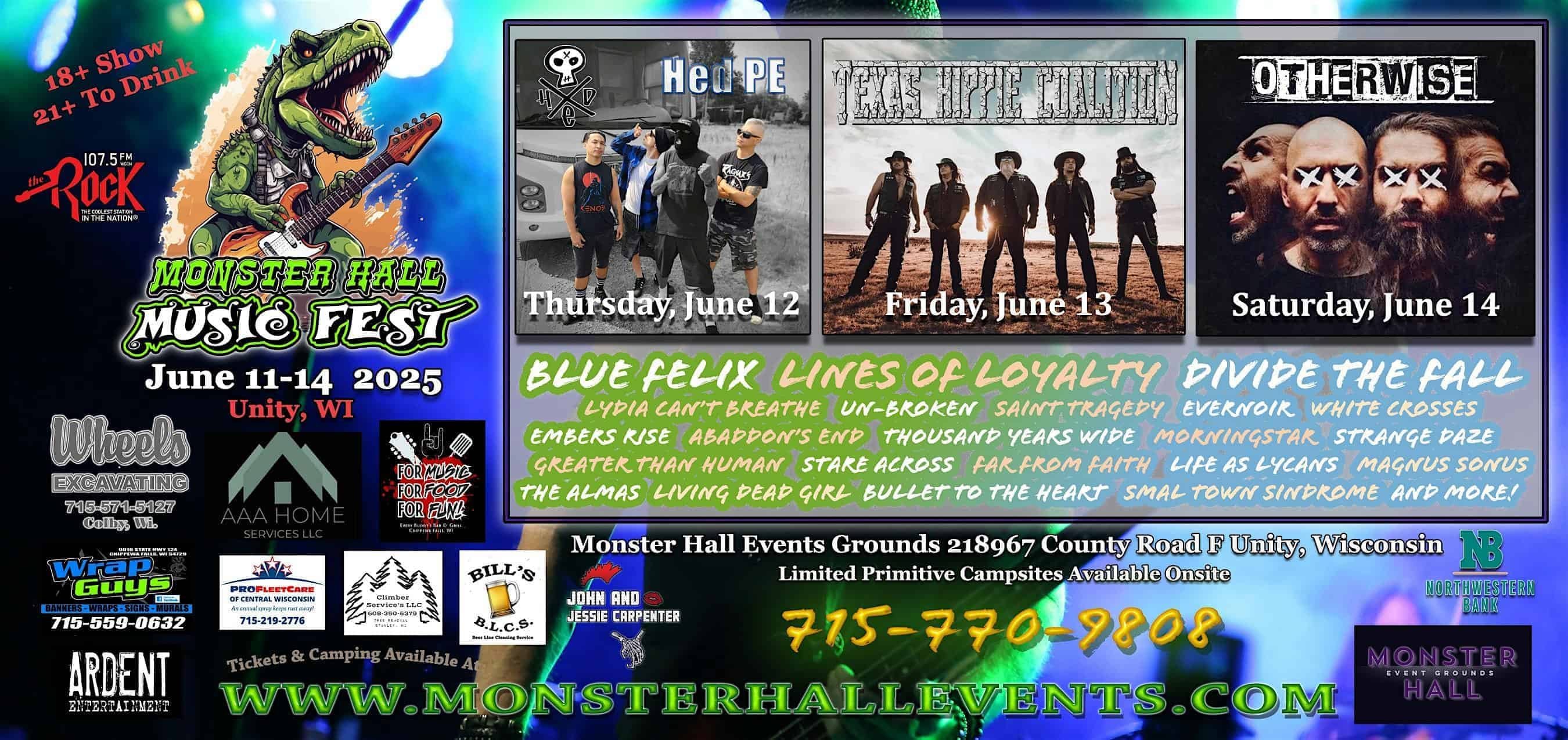 Monster Hall Music Fest June 11-14, 2025! 4-Day GA Ticket! 18+ Show! at Monster Hall Events – Unity, WI