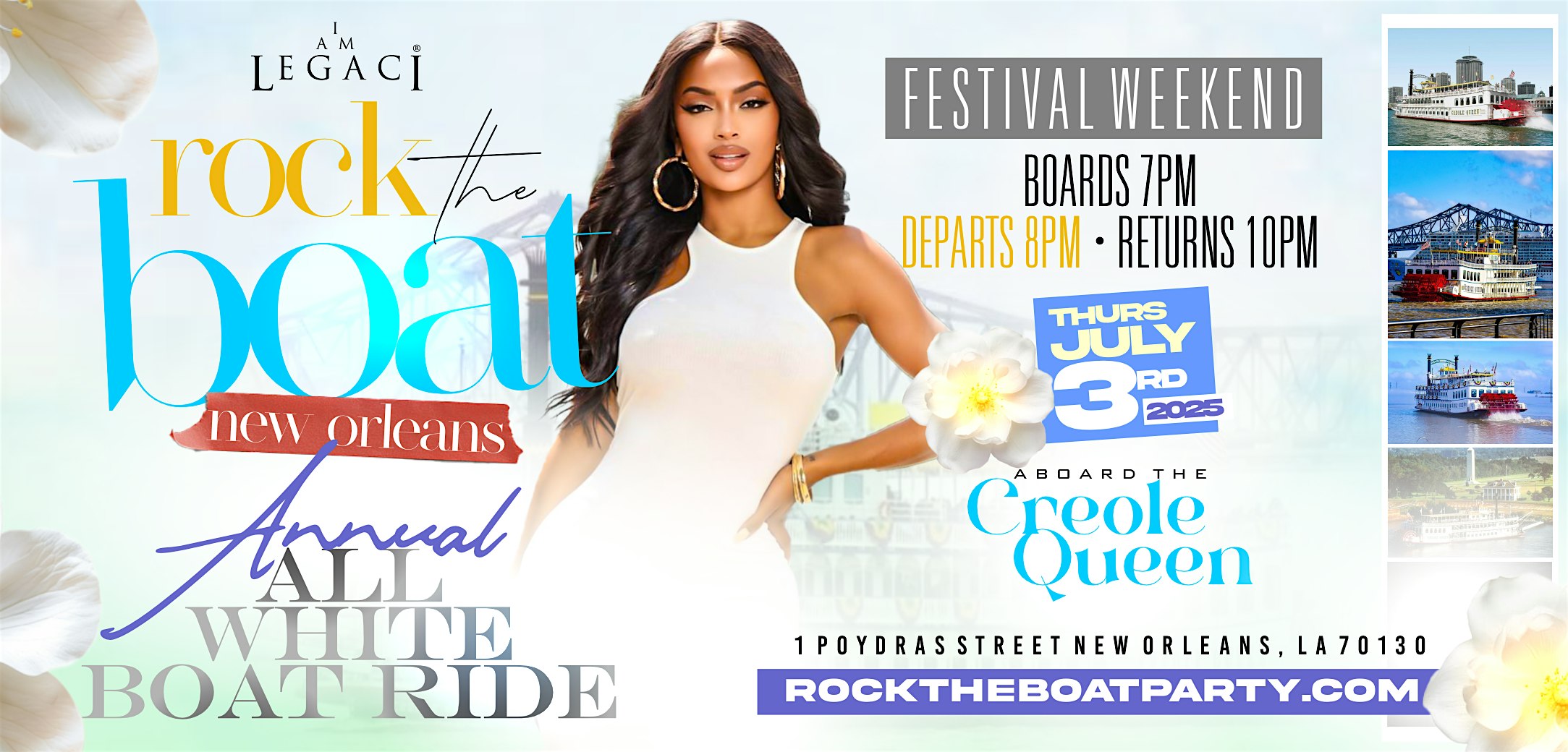 ROCK THE BOAT ANNUAL ALL WHITE BOAT RIDE PARTY BIG FESTIVAL WEEKEND 2025 at Paddlewheeler Creole Queen – New Orleans, LA