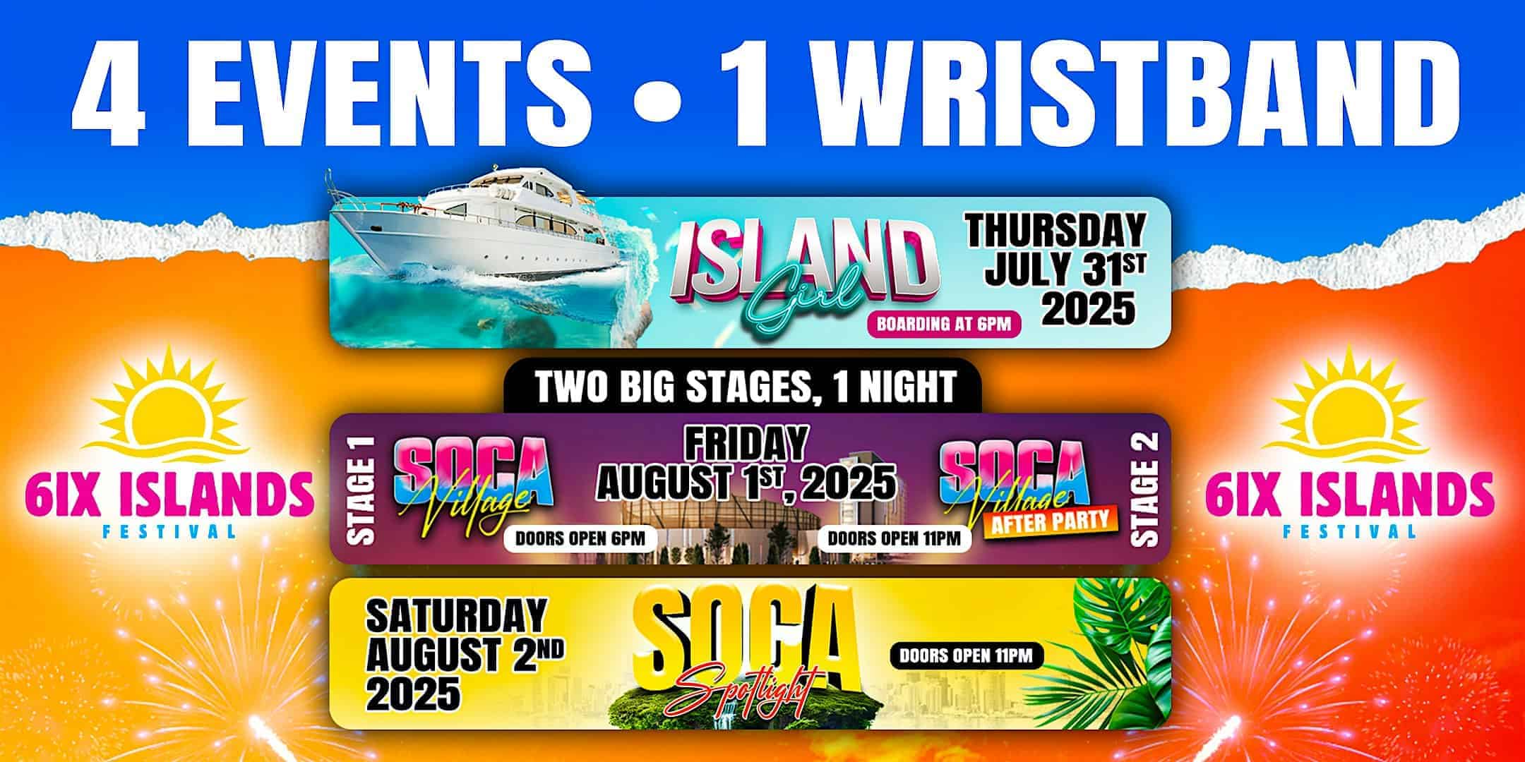 6ix Islands Festival 3 Days 4 Events WEEKEND WRISTBAND at Yankee Lady III Dock – Toronto, Canada