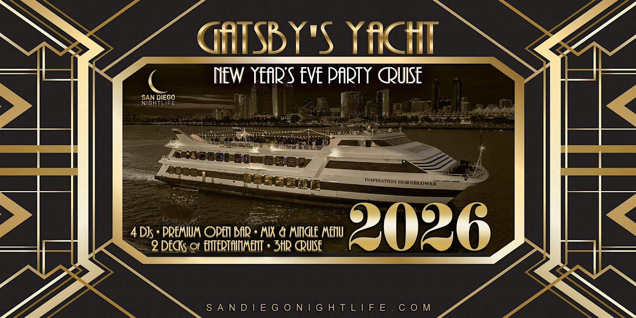 2026 San Diego New Year’s Eve Party Cruise | Gatsby’s Yacht at The Inspiration Yacht – San Diego, CA
