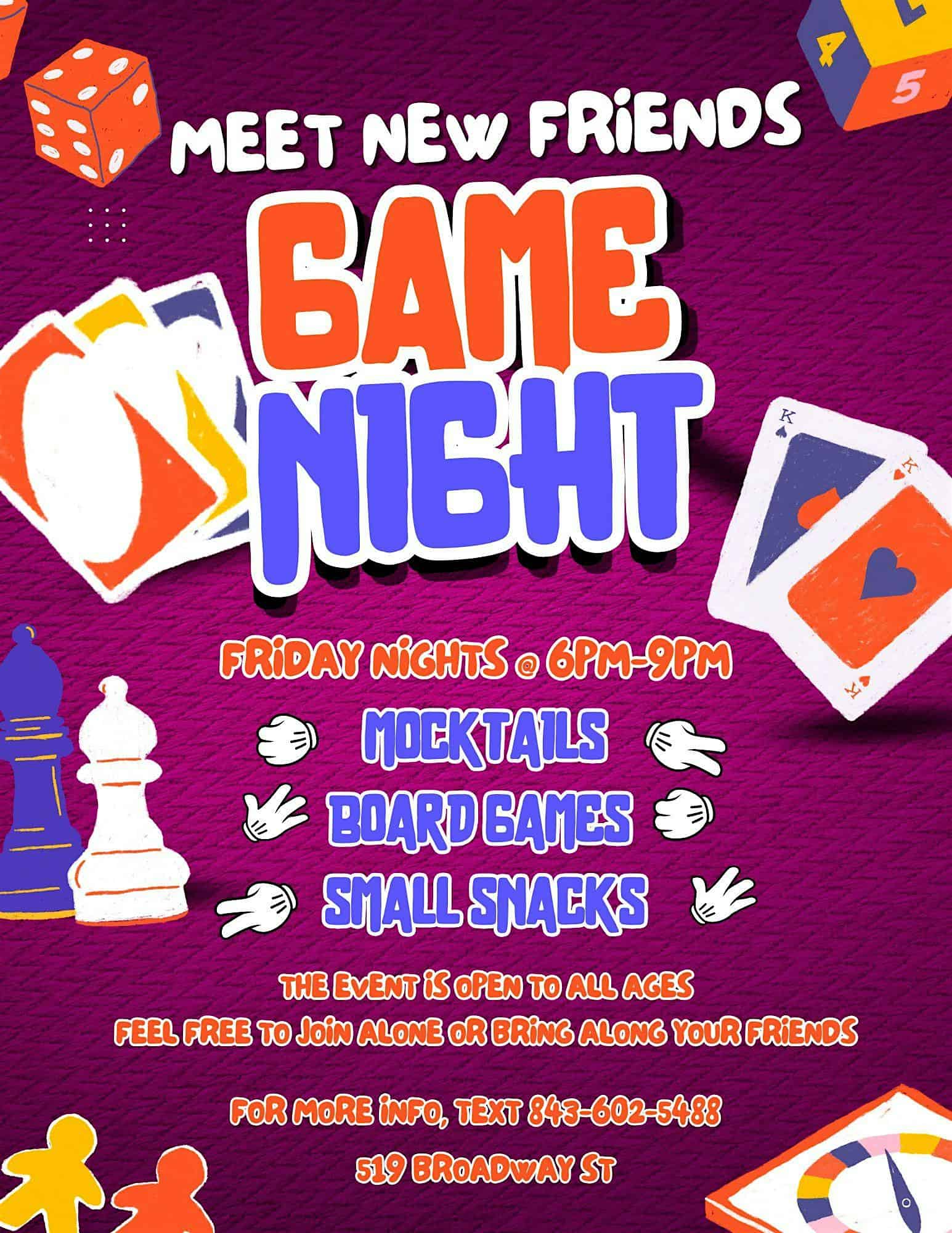 Let’s Make Some Friends Game Night @ The Space 843, Board Game Cafe at 519 Broadway St – Myrtle Beach, SC