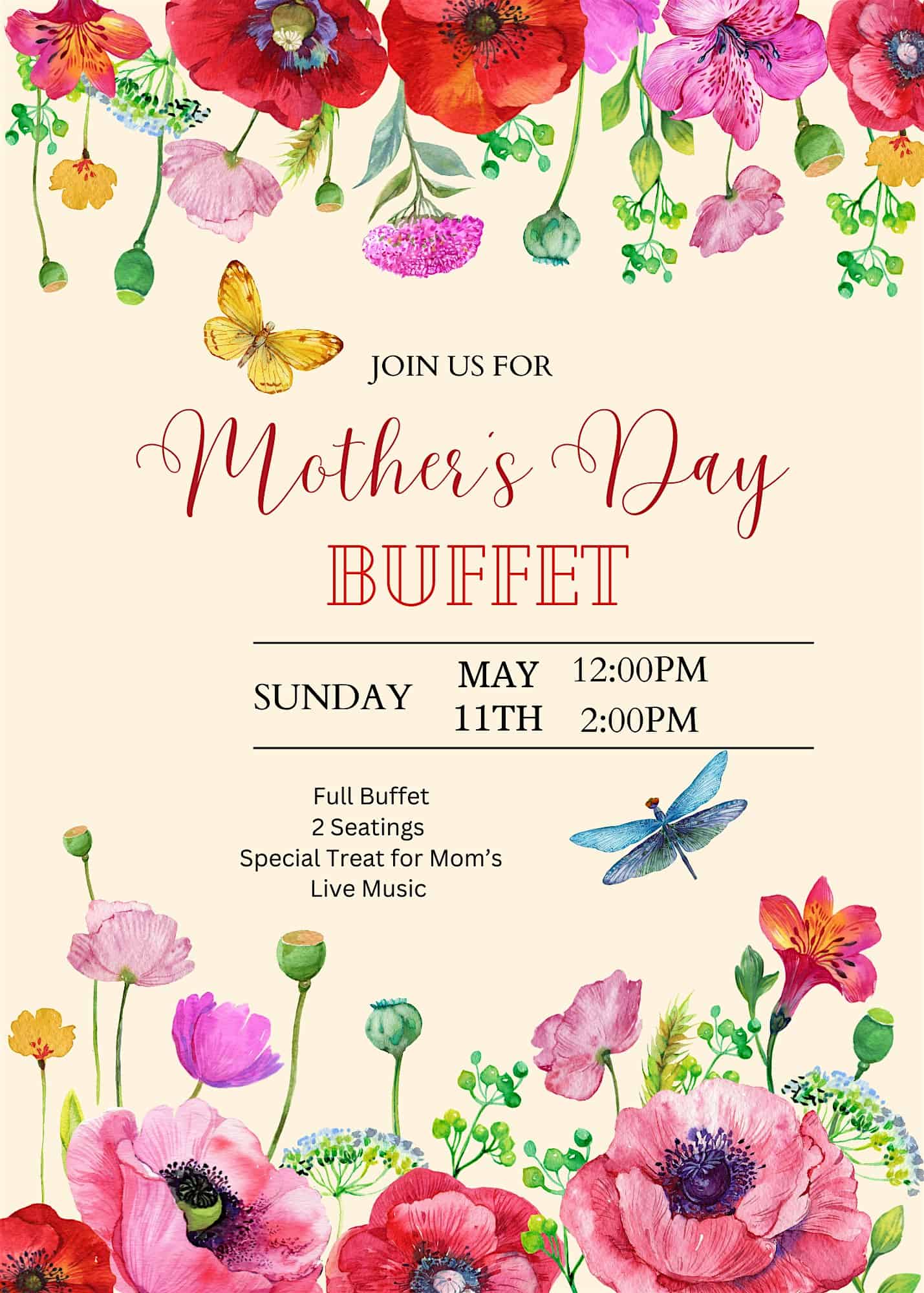 Mothers Day Buffet 2:00pm Seating at The Venetian Estate – Milton, WV