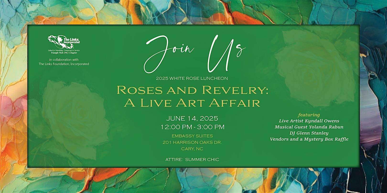 White Rose Luncheon: Roses and Revelry: A Live Art Affair at Embassy Suites by Hilton Raleigh Durham Research Triangle – Cary, NC