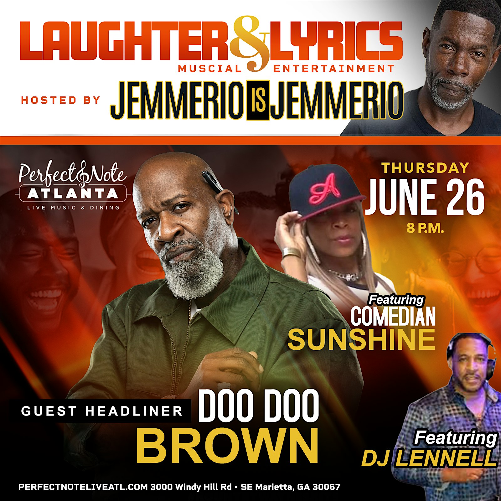 Lyrics and Laughter with Comedians Doo Doo Brown and Sunshine at Perfect Note Atlanta – Marietta, GA