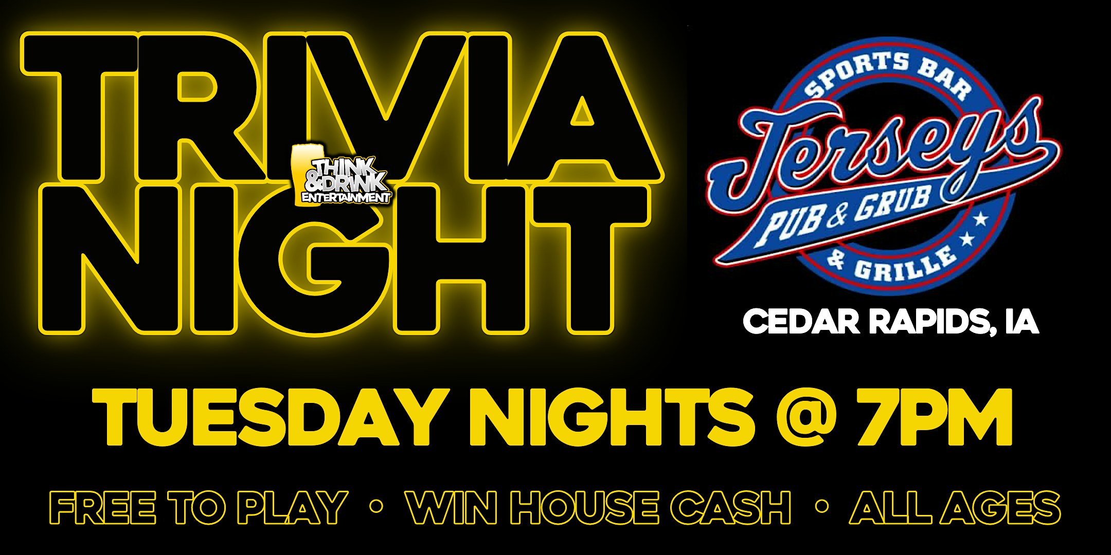 TUESDAY NIGHT TRIVIA @ 7pm / Jerseys Pub and Grub (Cedar Rapids, IA) at Jerseys Pub & Grub – Cedar Rapids, IA