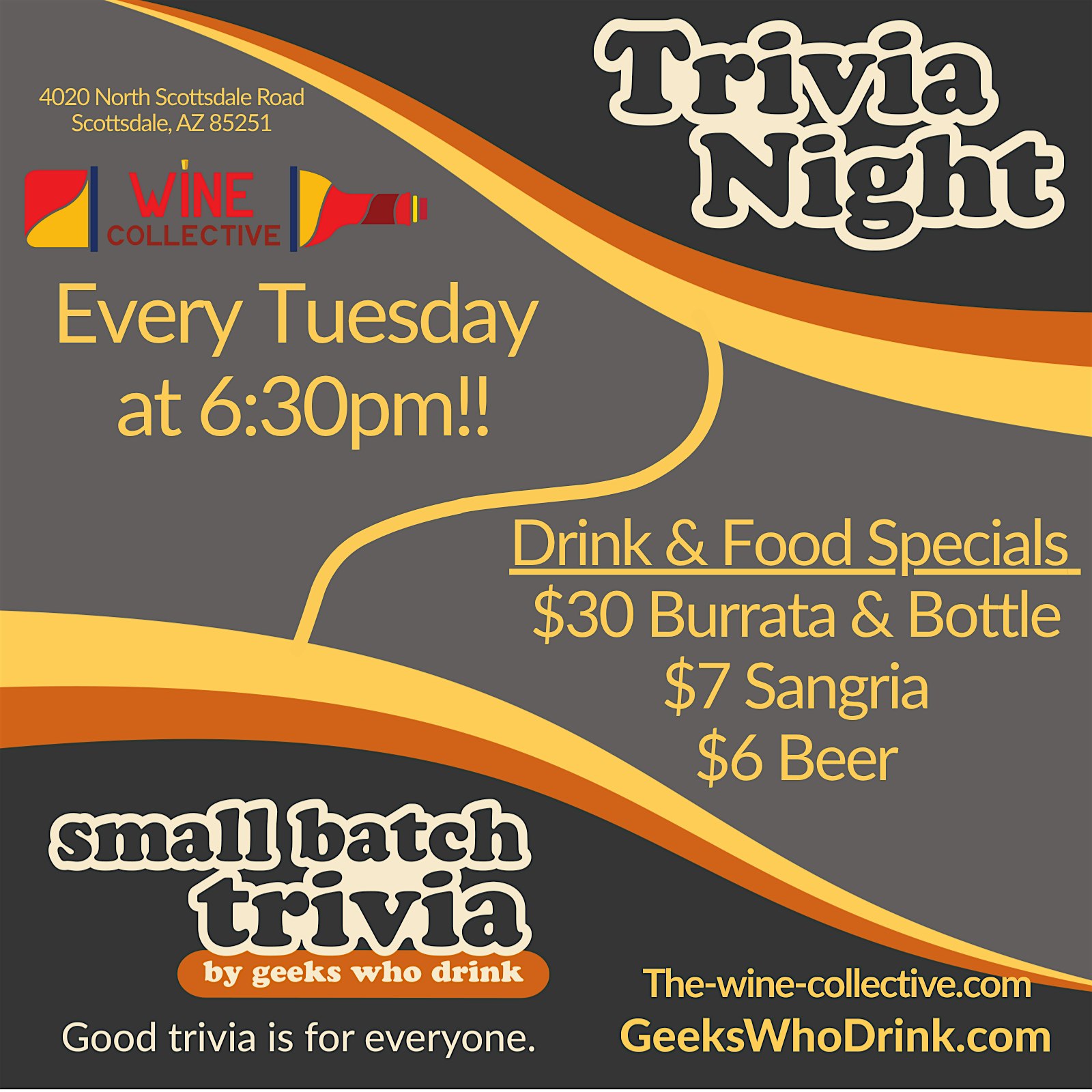 Trivia Tuesday @ The Wine Collective of Scottsdale at The Wine Collective of Scottsdale, Wine Store, Wine Tasting & Wine Bar, North Scottsdale Road, Scottsdale, AZ, USA – Scottsdale, AZ