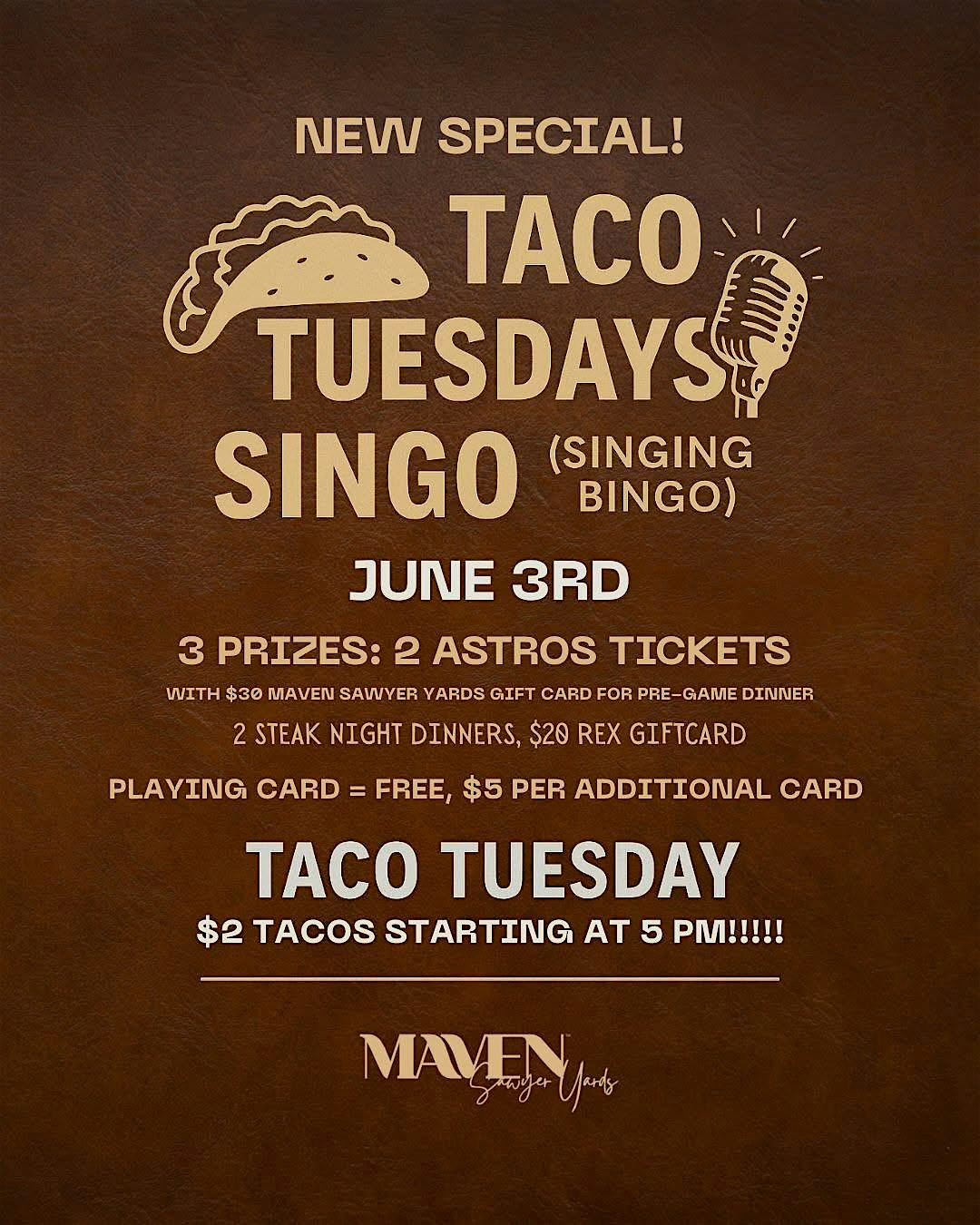 Tuesday Music Bingo @ MAVEN Sawyer Yards at MAVEN at Sawyer Yards – Houston, TX