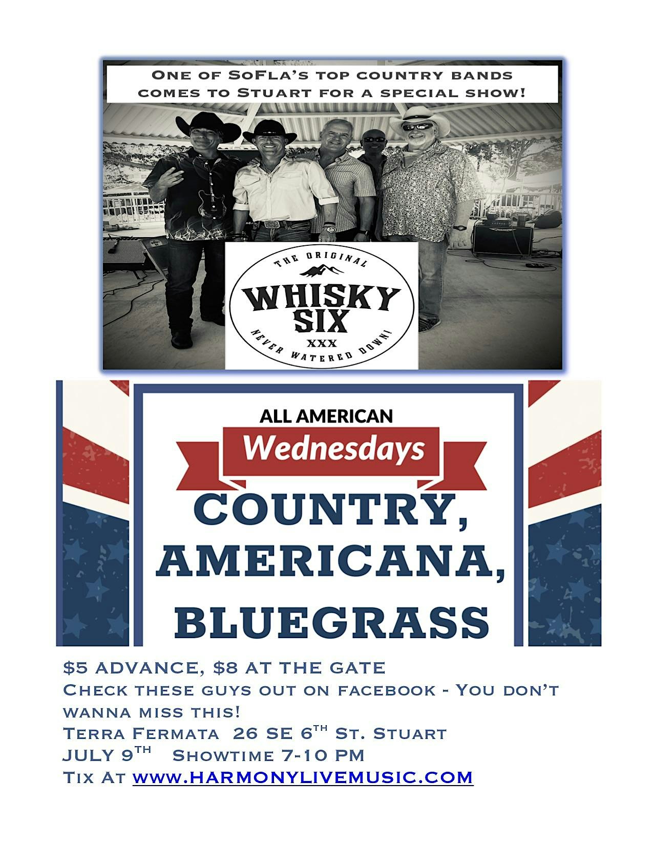Purchase COUNTRY CONCERT -Hot South Florida Country Band WHISKY SIX comes to Stuart Tickets: Don't miss this upcoming event in Stuart