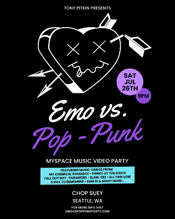 Purchase Emo vs. Pop-Punk: Myspace Music Video Party Tickets: Don't miss this upcoming event in Seattle