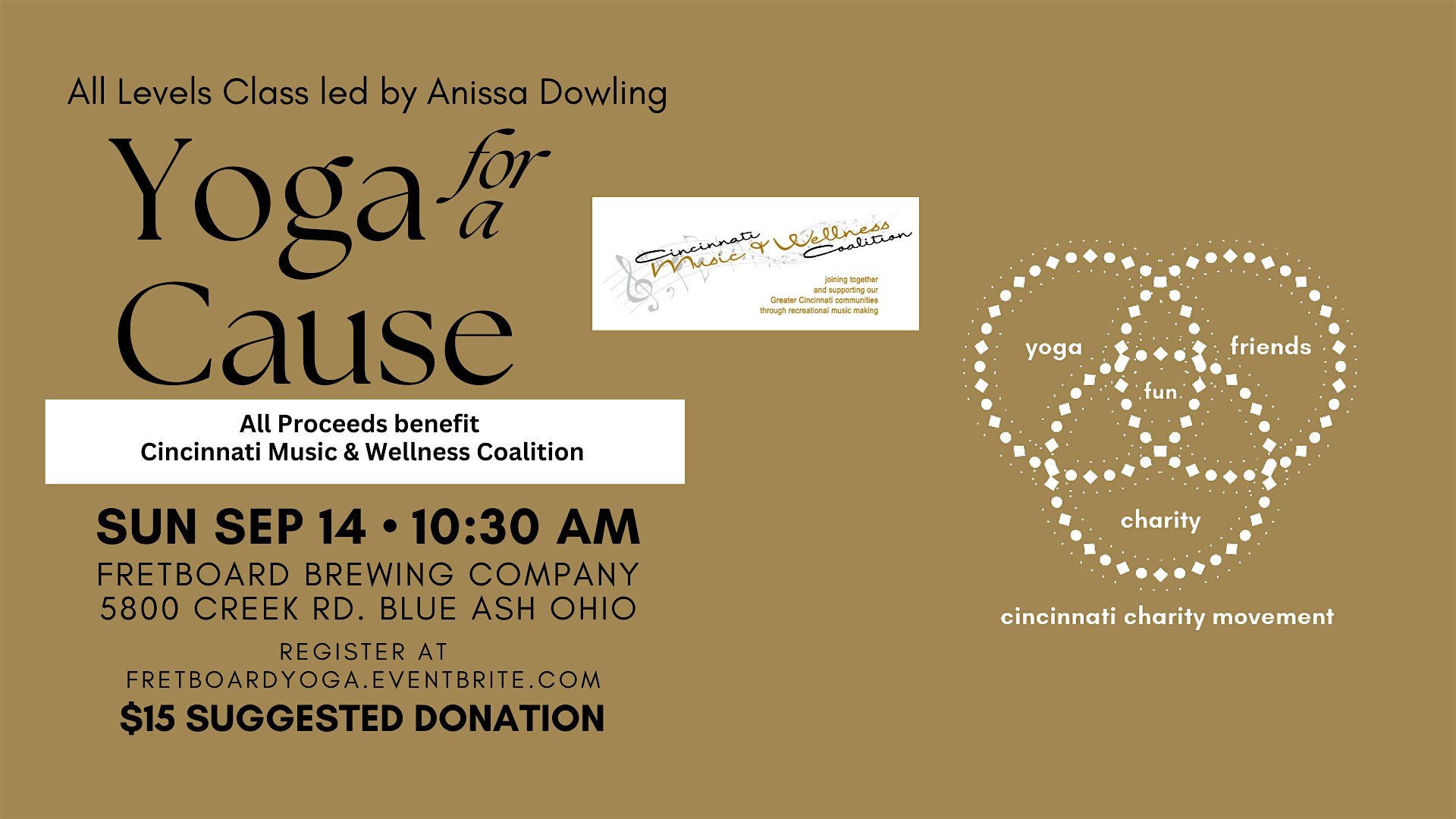 Yoga for a Cause – benefitting Cincinnati Music & Wellness Coalition at Fretboard Brewing Company – Cincinnati, OH