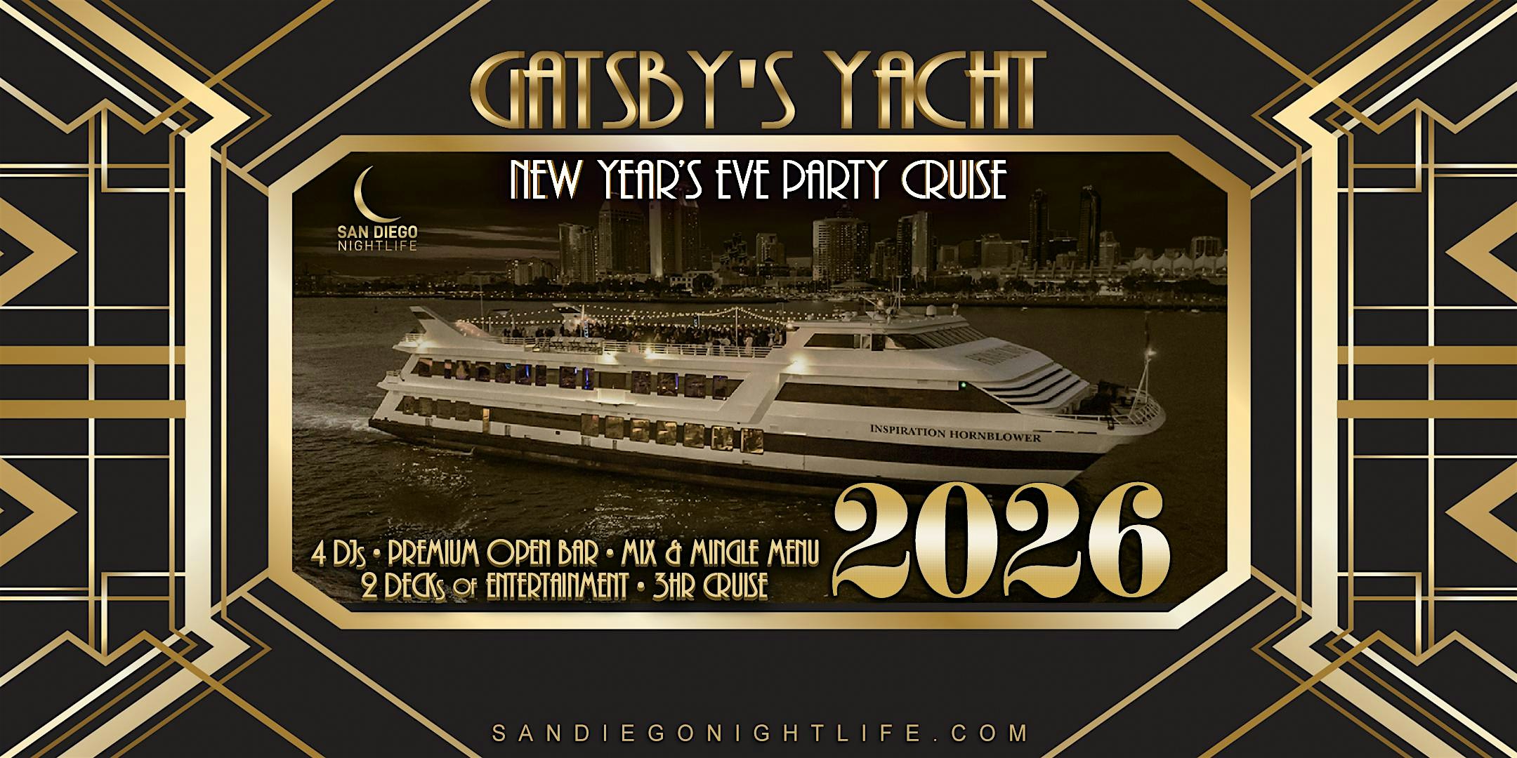 2026 San Diego New Year’s Eve Party Cruise | Gatsby’s Yacht at The Inspiration Yacht – San Diego, CA
