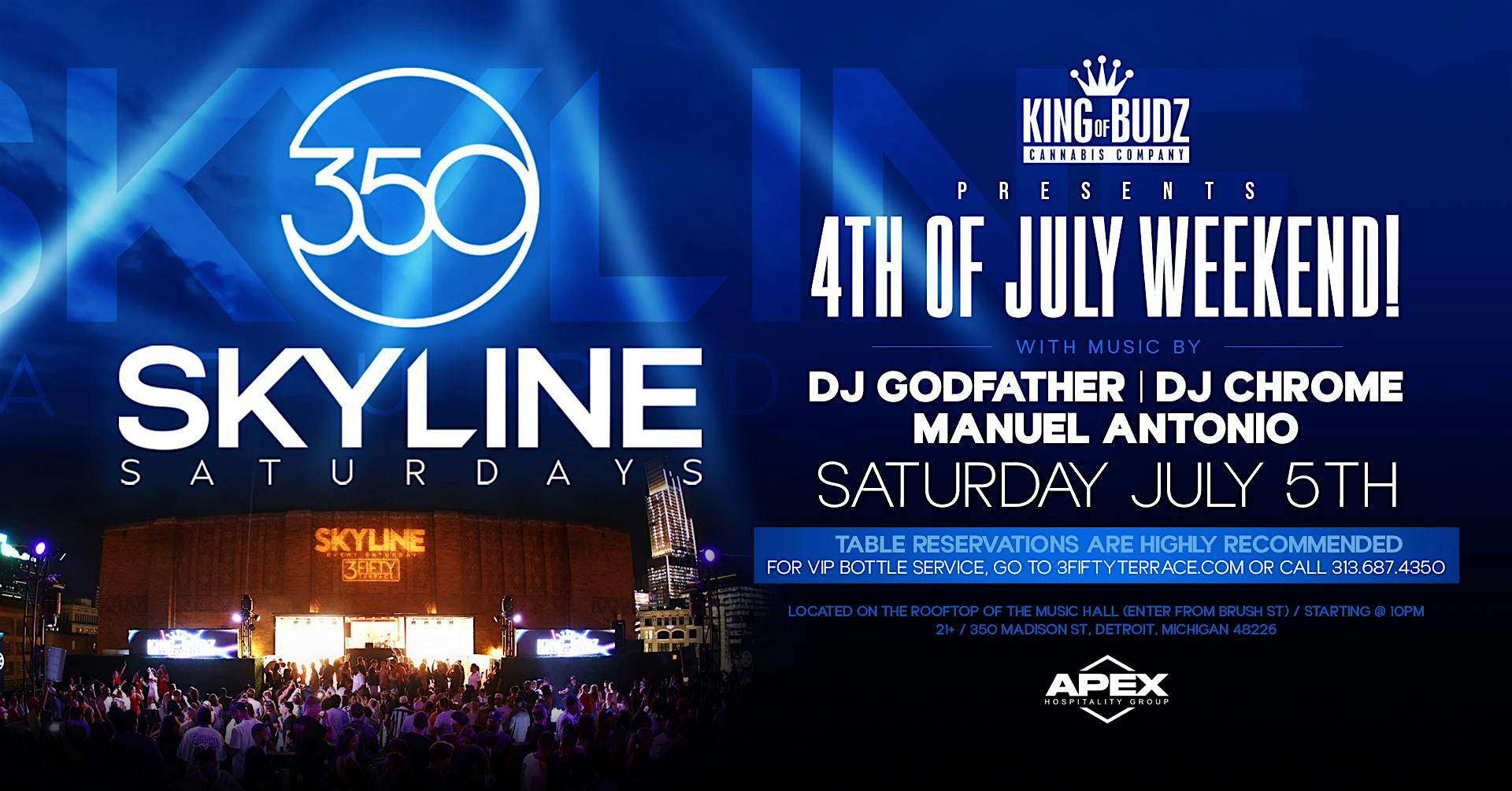 Skyline Saturday Presents 4th of July Weekend on July 5th at 3Fifty Terrace at 3Fifty Terrace – Detroit, MI