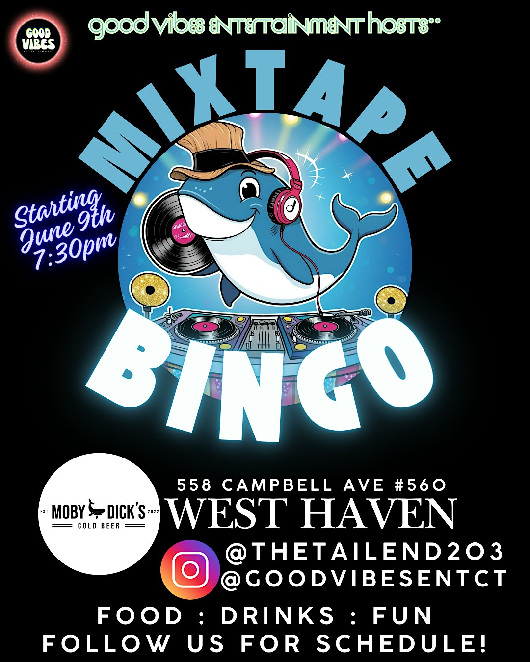 Mixtape Bingo @ Moby Dick’s Oyster Bar & Grill at Moby Dickâs Oyster Bar & Grill – West Haven, CT