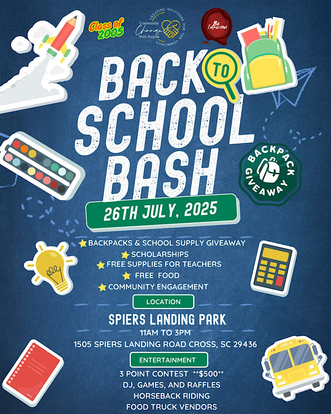 Back to School Bash at Spiers Landing Park – Cross, SC